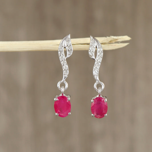 Ruby & Diamond Stud Earrings-925 Sterling Silver Earrings-Dainty Ruby Stud Earrings-July Birthstone-Ruby Jewelry-Anniversary Gift for Her