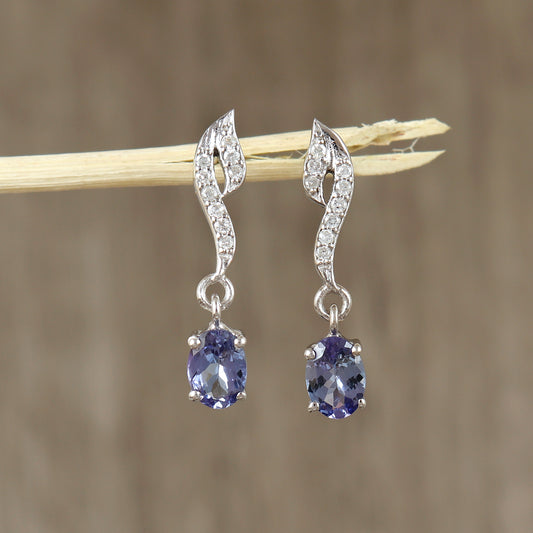 Tanzanite Oval Gemstone Earrings-925 Sterling Silver-Tanzanite Jewelry-December Birthstone-Tanzanite Dainty Earrings-Wedding Gift for Her