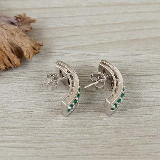 Emerald Stud Earrings-Round Cut Gemstone Earrings in 925 Sterling Silver-Precious Earrings-May Birthstone Studs-Dainty Earrings Gift for Her