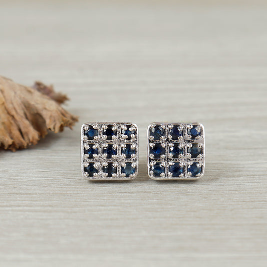 Natural Blue Sapphire Dainty Stud Earrings-Round Cut Gemstone Earrings-September Birthstone Studs-Wedding Gift-Tiny Earrings Gift for Her