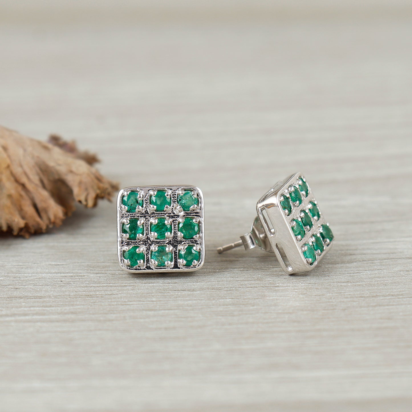 Emerald Round Gemstone Studs-925 Sterling Silver Minimalist Earrings-May Birthstone Stud Earrings-Handmade Earrings-Christmas Gift for Her