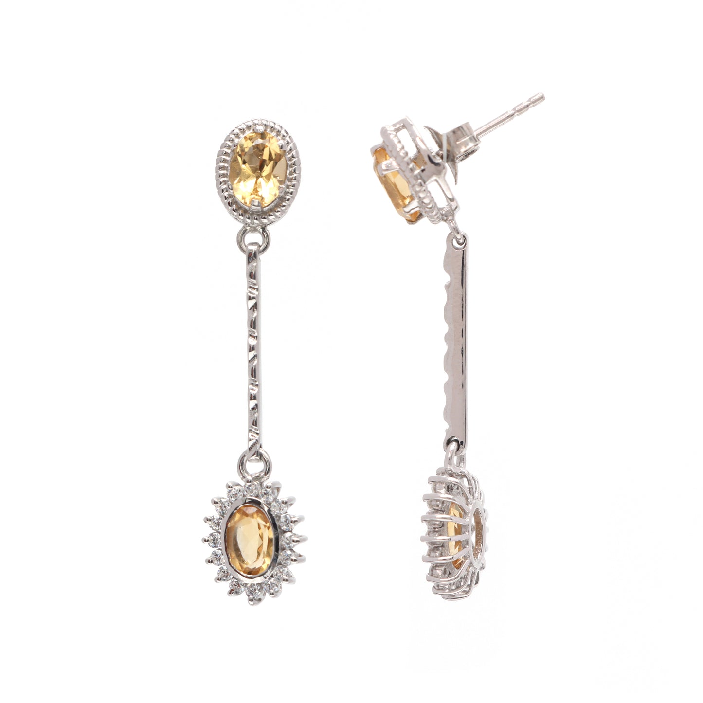 Natural Citrine Oval Cut Gemstone Cluster Earrings-925 Sterling Silver-November Birthstone Studs-Bridal Earrings-Anniversary Gift for Her