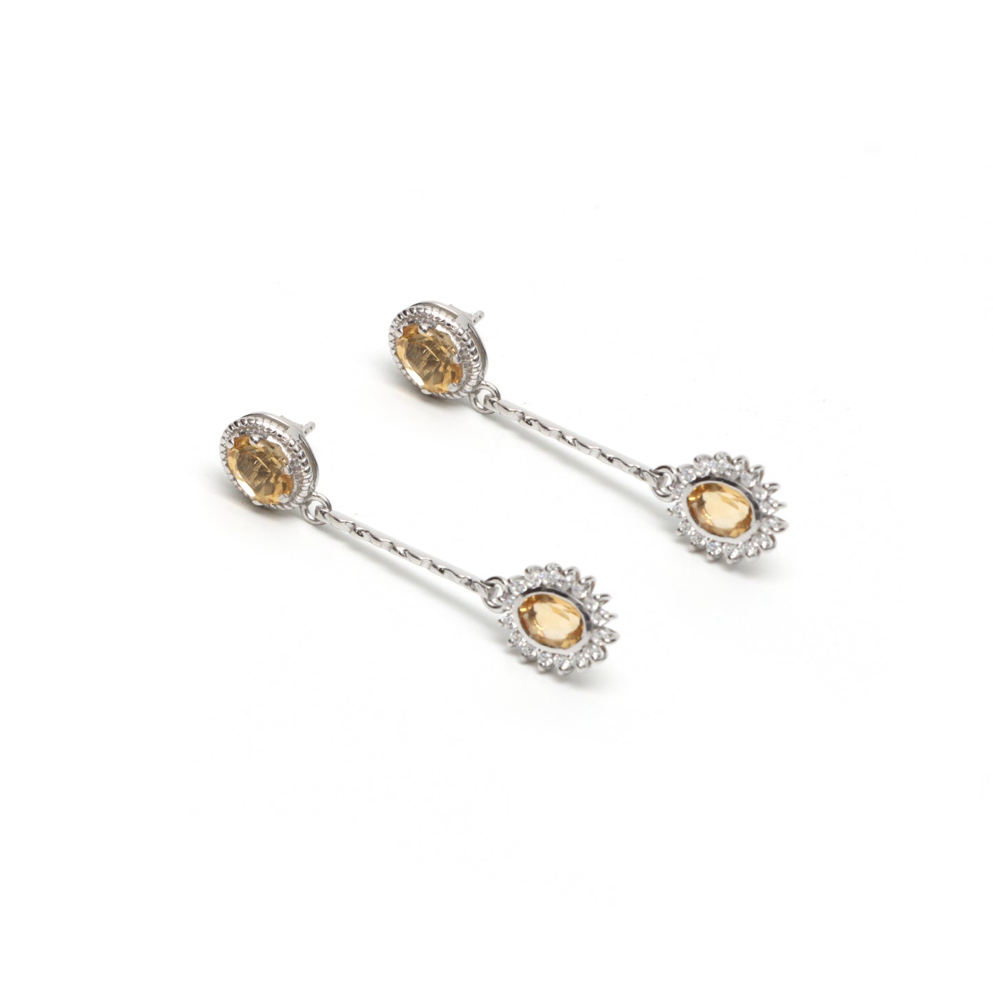 Natural Citrine Oval Cut Gemstone Cluster Earrings-925 Sterling Silver-November Birthstone Studs-Bridal Earrings-Anniversary Gift for Her