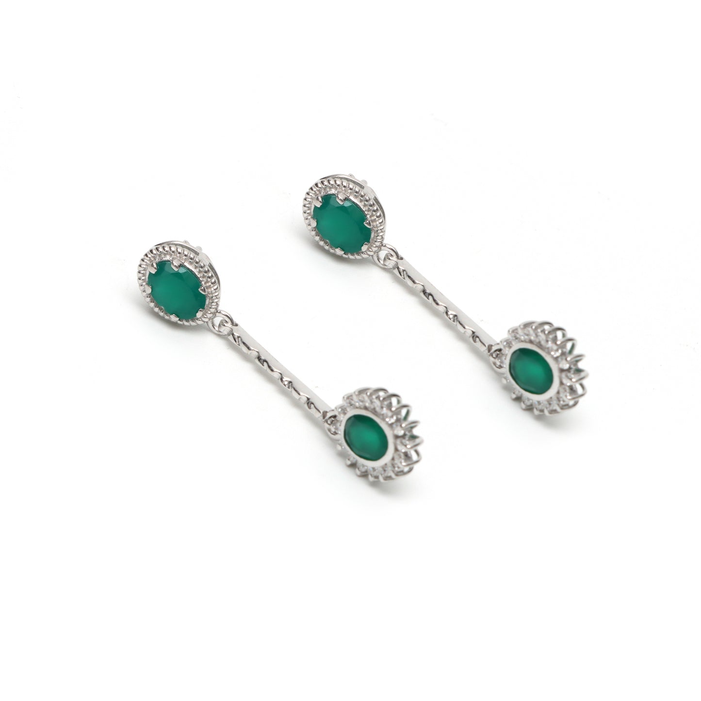 Green Onyx Oval Cut Gemstone Cluster Earrings-925 Sterling Silver Stud Earrings-May Birthstone Studs-Long Earrings Wedding Gift for her