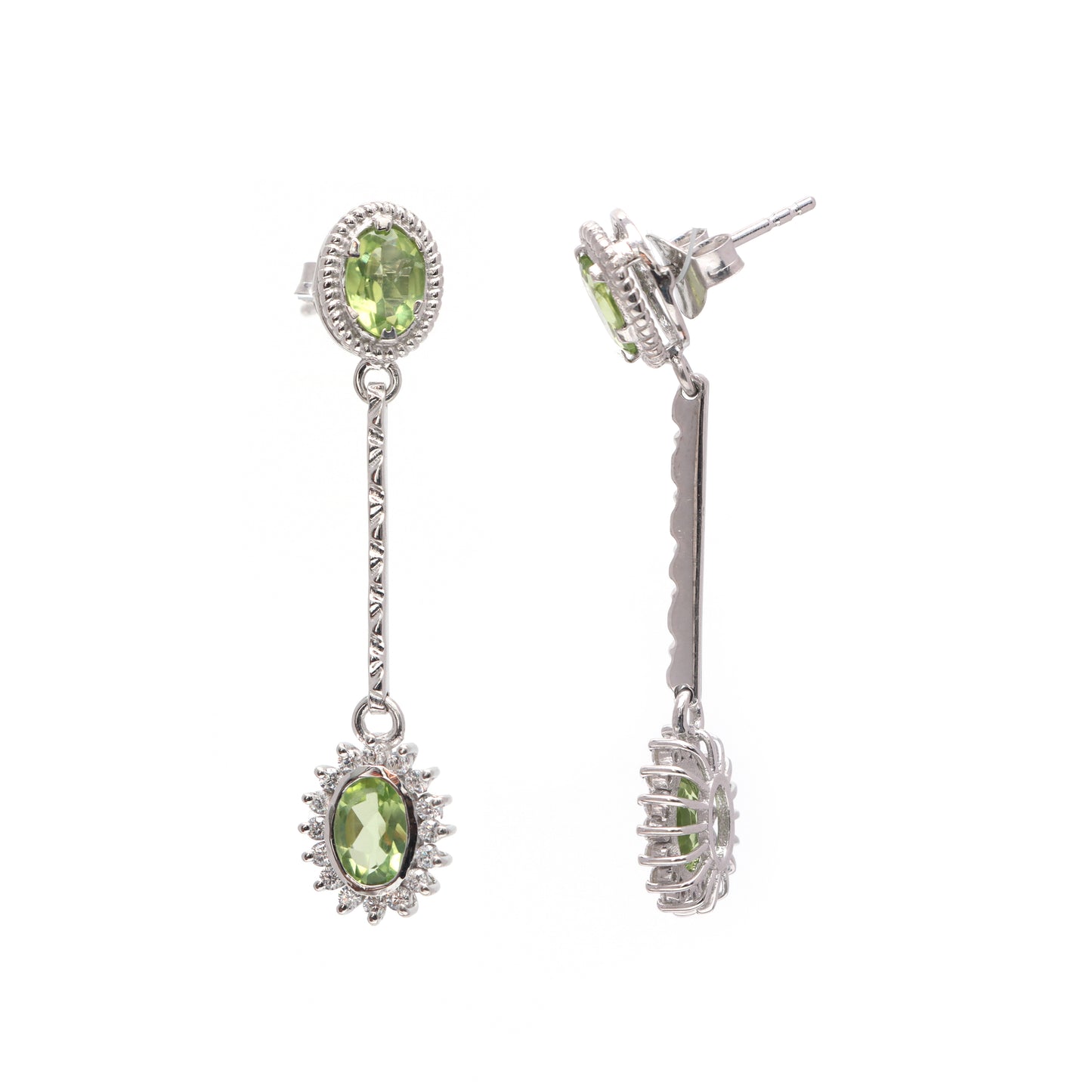 Natural Peridot Oval Cut Gemstone Cluster Earrings-925 Sterling Silver-August Birthstone-Peridot Dangle Earrings-Anniversary Gift for Her