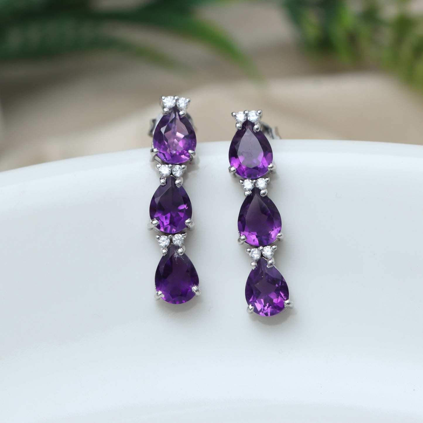 Natural Amethyst Pear Cut Gemstone Earrings-925 Sterling Silver Stud Earrings-February Birthstone Studs-Dainty Amethyst Earring Gift for Her