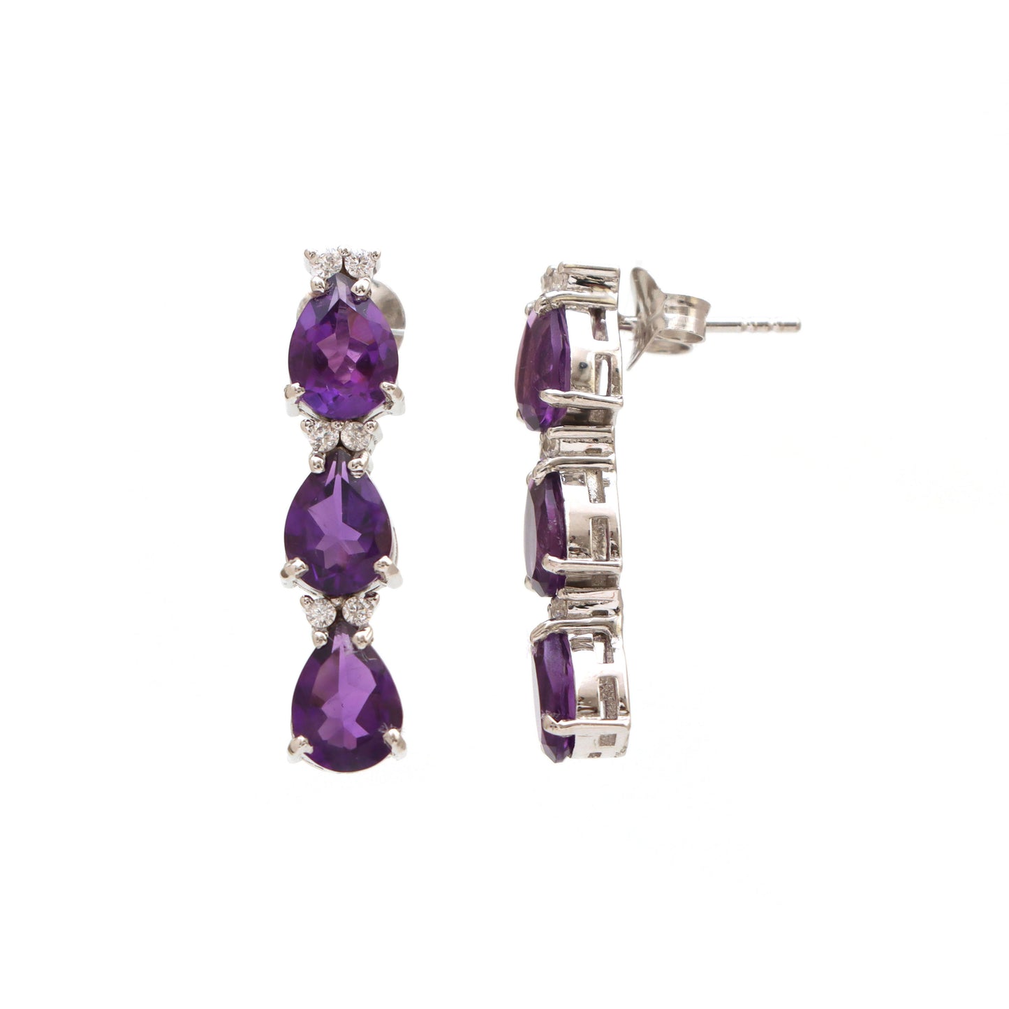Natural Amethyst Pear Cut Gemstone Earrings-925 Sterling Silver Stud Earrings-February Birthstone Studs-Dainty Amethyst Earring Gift for Her