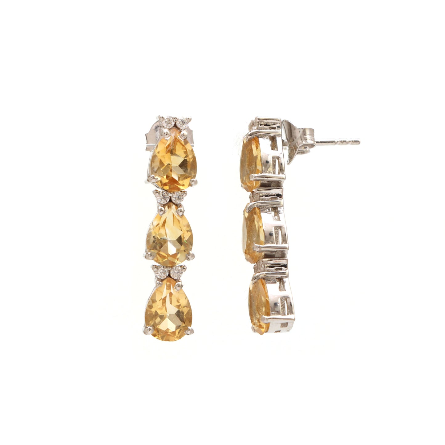 Natural Citrine Stud Earrings-925 Sterling Silver Earrings-November Birthstone Earrings-Dainty Stud Earrings-Pear Cut Gemstone Stud Earrings