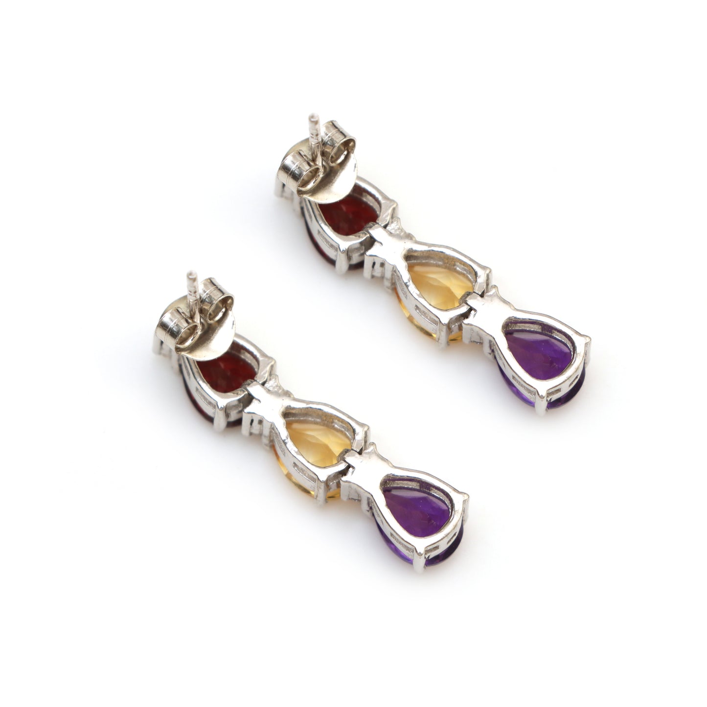 Multi Gemstone Stud Earrings-925 Sterling Silver Earrings-Garnet Studs-Citrine Earrings-Amethyst Earrings-Multi Stone Jewelry-Wedding Gift