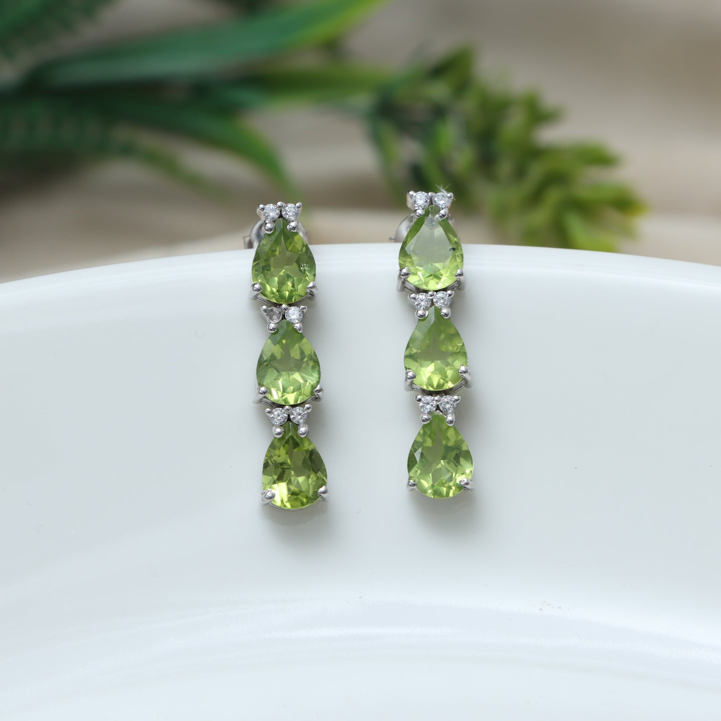 Natural Peridot Pear Gemstone Earrings-925 Sterling Silver Stud Earrings-August Birthstone Studs-Peridot Silver Stud Earring-Wedding Gift