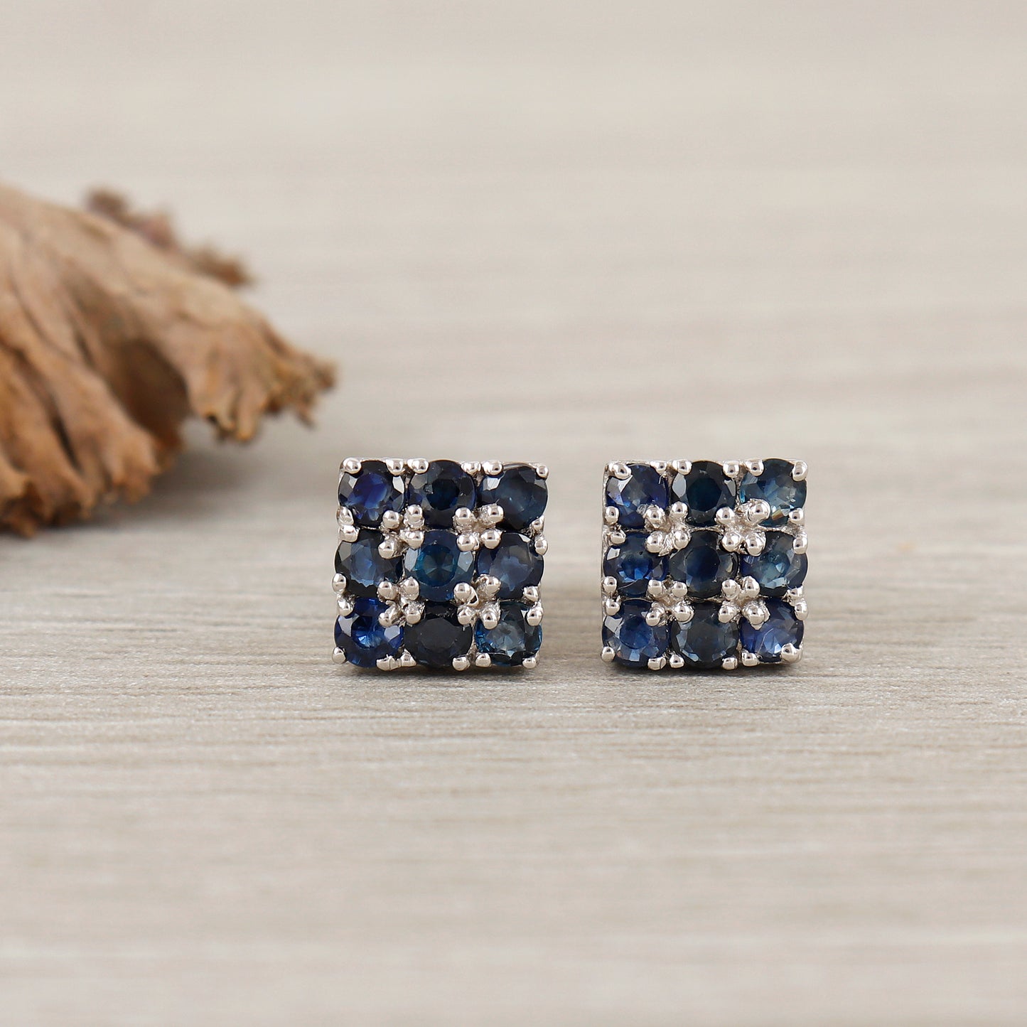 Natural Blue Sapphire Round Gemstone Earrings-925 Sterling Silver-Handmade Stud Earrings-September Birthstone Earrings-Wedding Gift for Her