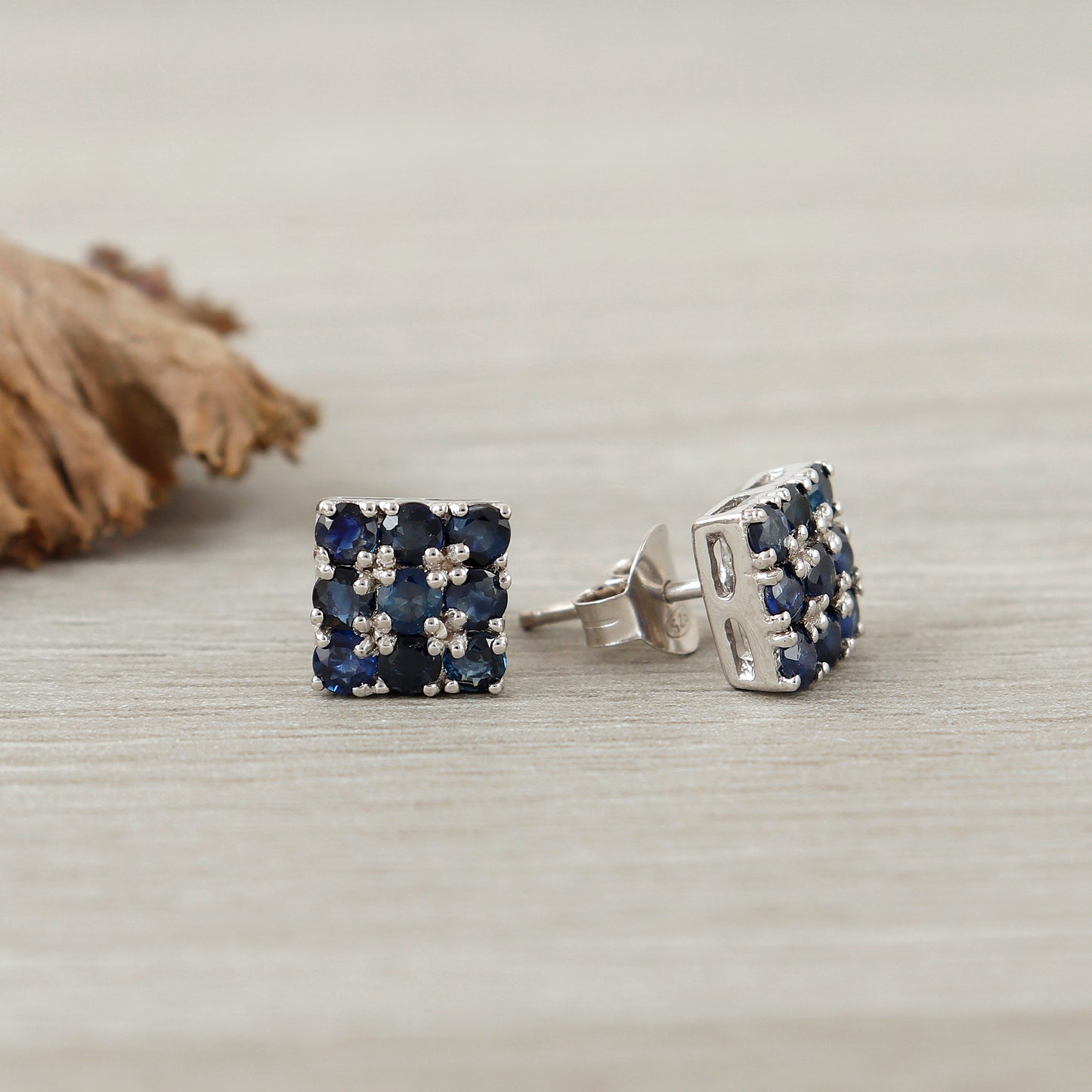 Natural Blue Sapphire Round Gemstone Earrings-925 Sterling Silver-Handmade Stud Earrings-September Birthstone Earrings-Wedding Gift for Her