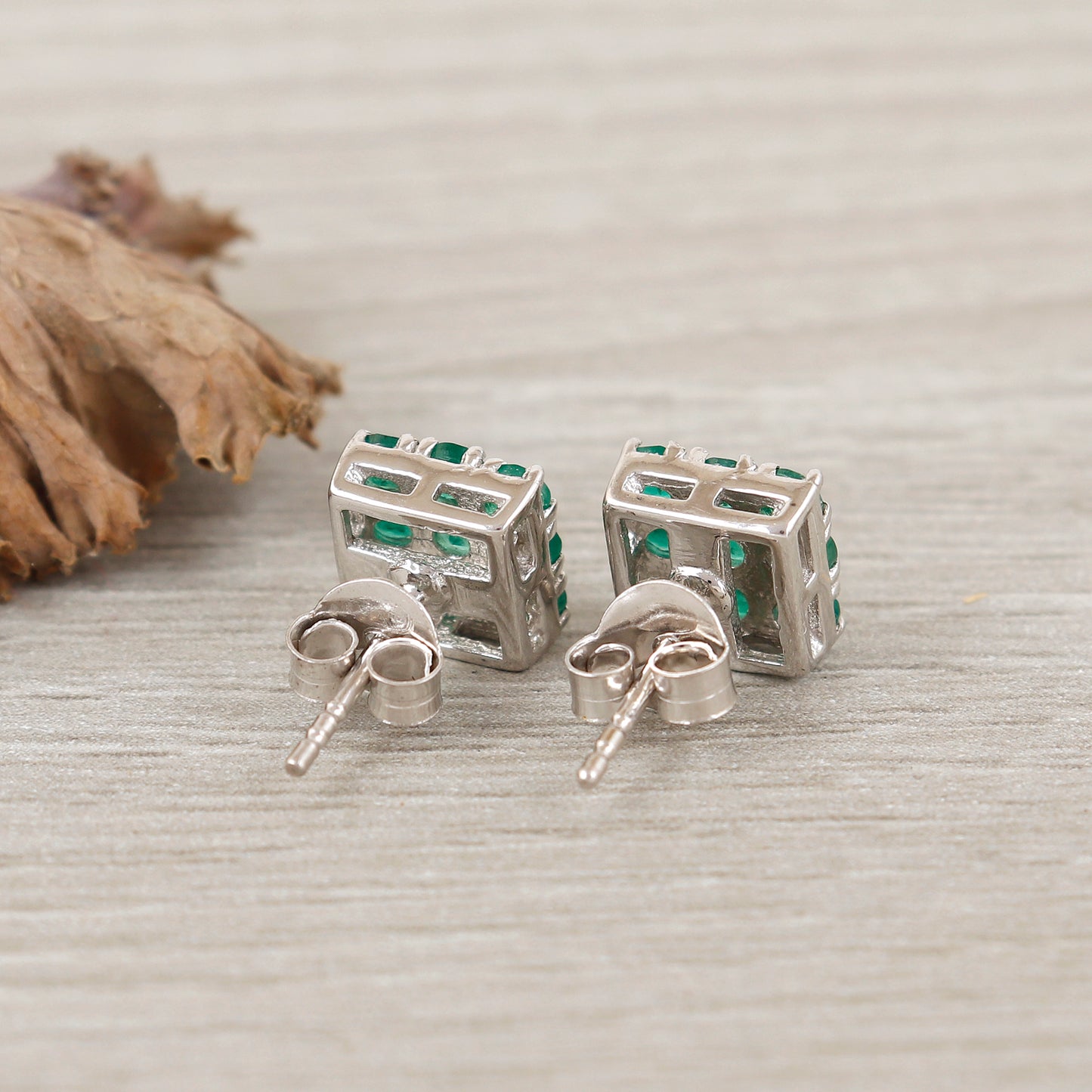 Emerald Round Gemstone Stud Earrings-925 Sterling Silver Earring-may Birthstone Studs-Square Shape Stud Earrings-Dainty Stud Earring for Her