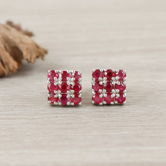 Natural Ruby Round Cut Gemstone Stud Earrings-925 Sterling Silver Studs-Dainty Ruby Stud Earrings-Precious Gemstone Earrings-Gift for Her