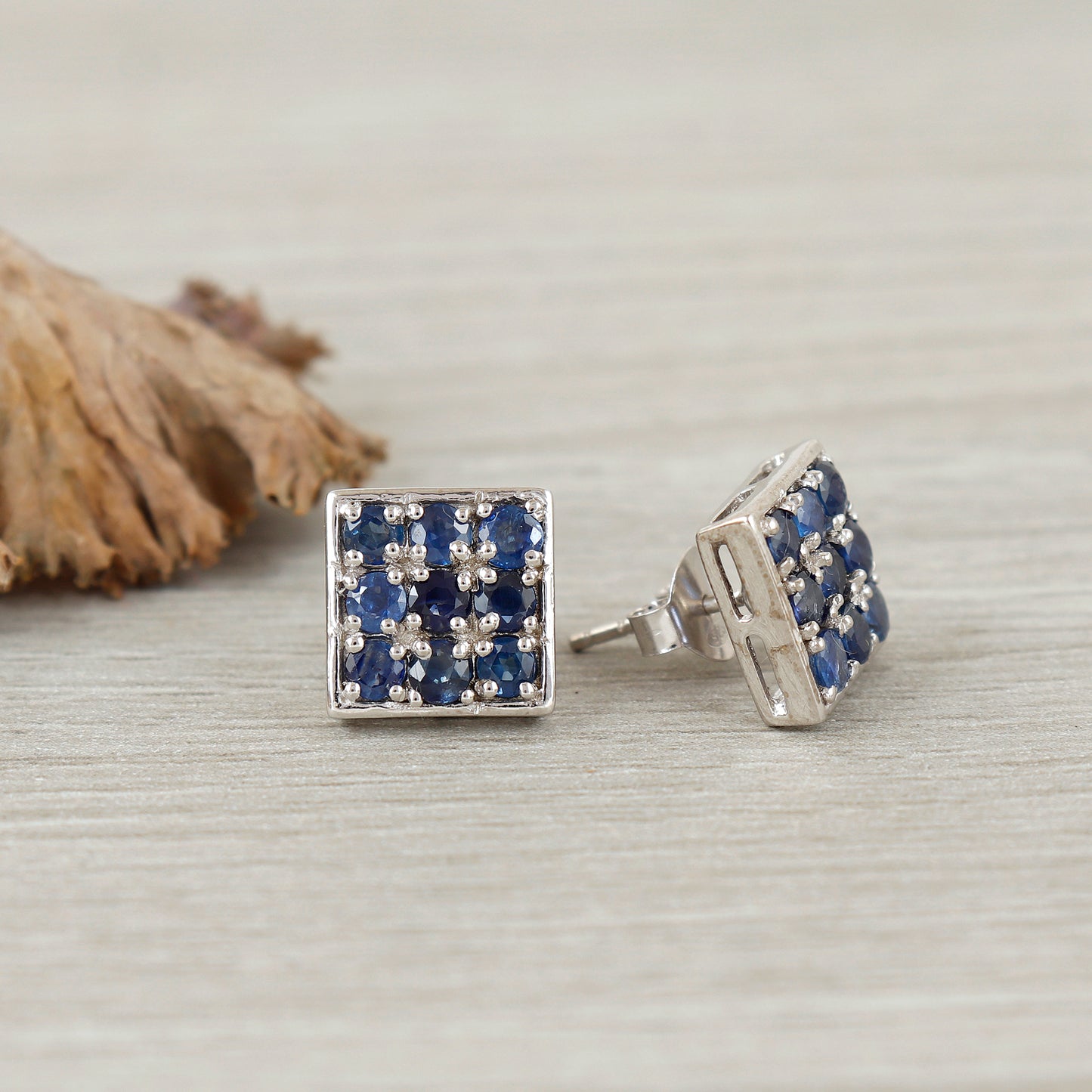 Natural Blue Sapphire Round Gemstone Earrings-925 Sterling Silver-Handmade Stud Earrings-September Birthstone Earrings-Gift for Girls