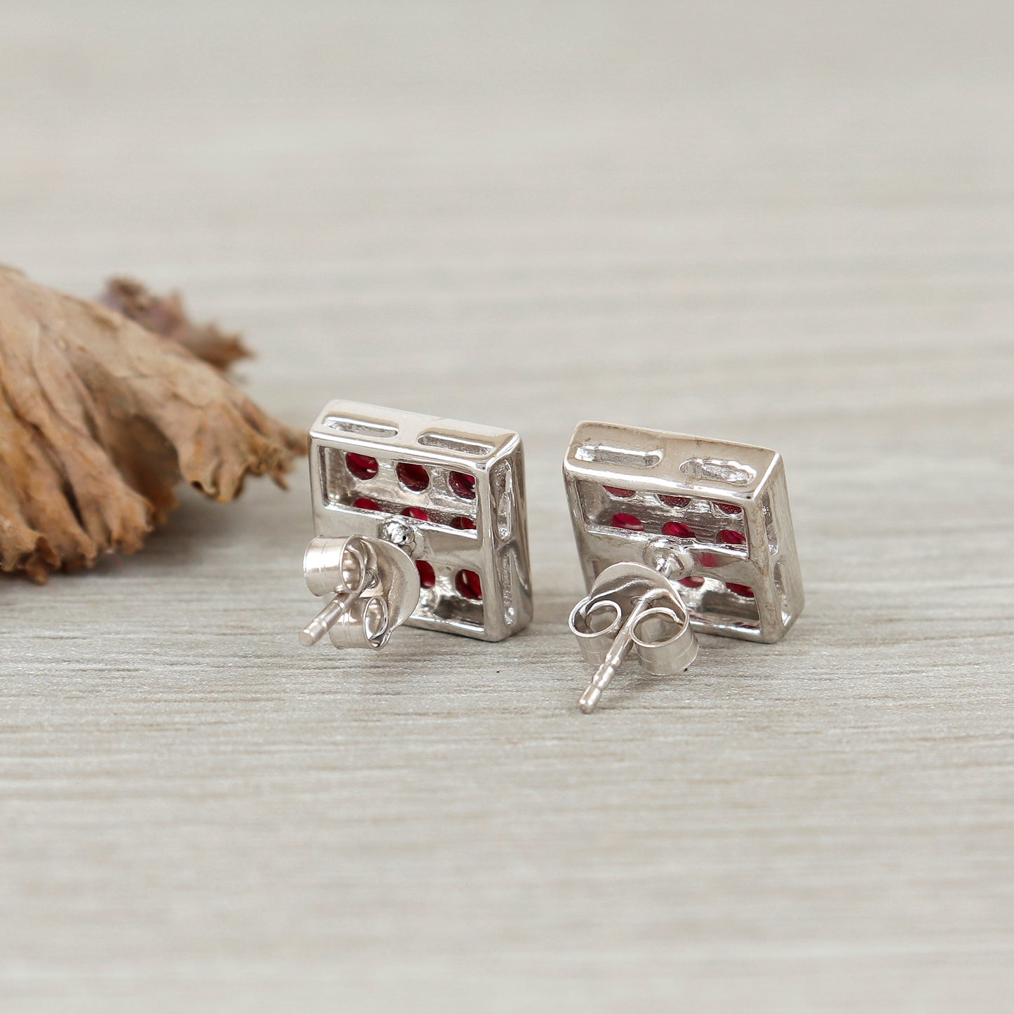 Ruby Stud Earrings-July Birthstone Stud Earrings-925 Sterling Silver-Square Ruby Studs-Round Cut Gemstone Earrings-Dainty Earrings for Gift
