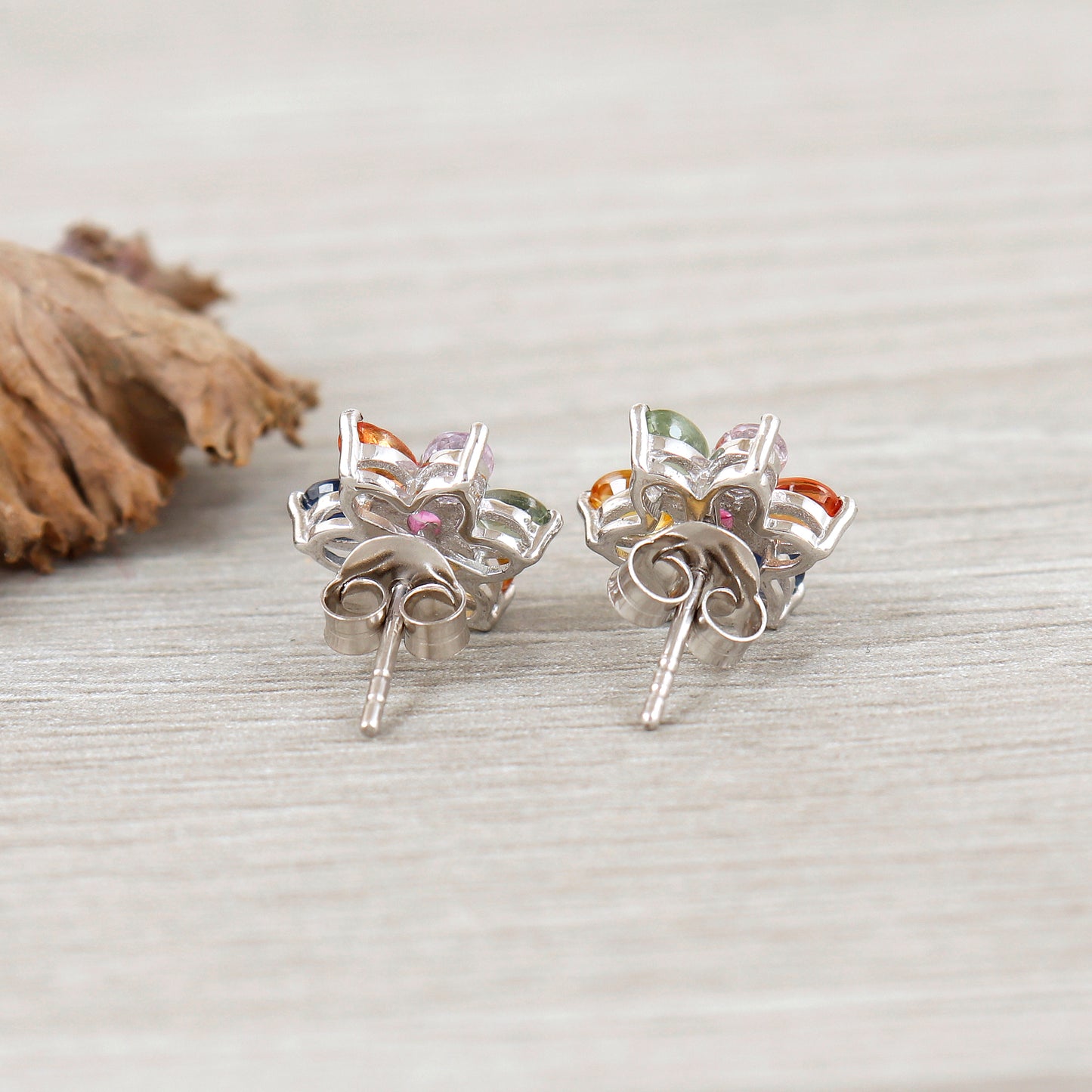 Multi Sapphire Floral Stud Earrings-925 Sterling Silver Earrings-Flower Multi Sapphire Earrings-Dainty Stud Earrings-Sapphire Women Jewelry