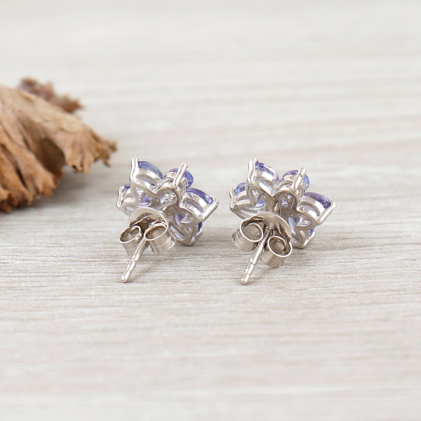 Floral Tanzanite Stud Earrings-925 Sterling Silver Studs-December Birthstone Earrings-Sun Flower Tanzanite Earrings-Anniversary Gift for Her