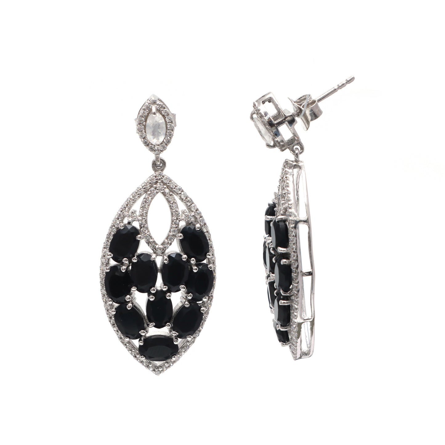 Natural Black Onyx Oval Cut Gemstone Earrings-925 Sterling Silver Stud Earrings-Black Onyx Designer Earrings-Wedding Anniversary Gift Her