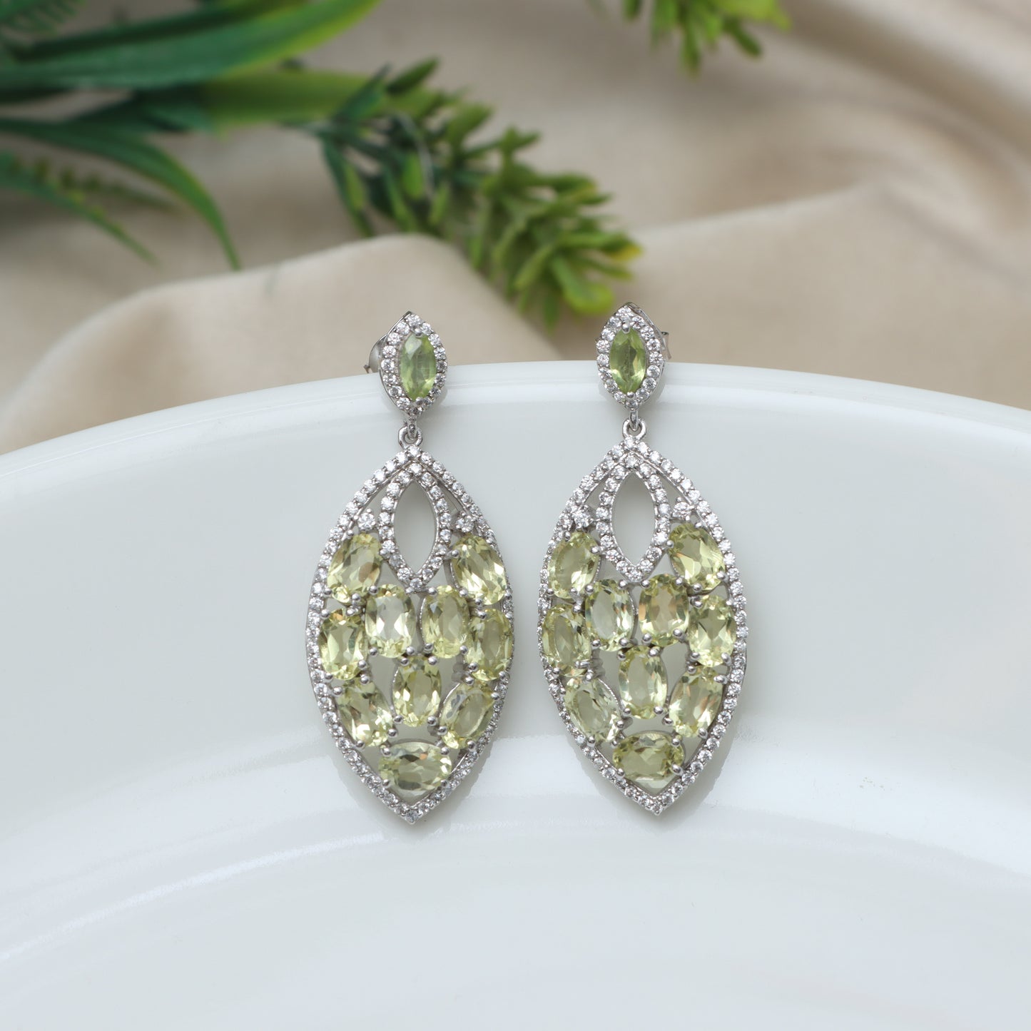 Lemon Topaz Stud Earrings-925 Sterling Silver Studs-Oval Gemstone Cluster Earrings-November Birthstone Earrings-Lemon Topaz Designer Studs