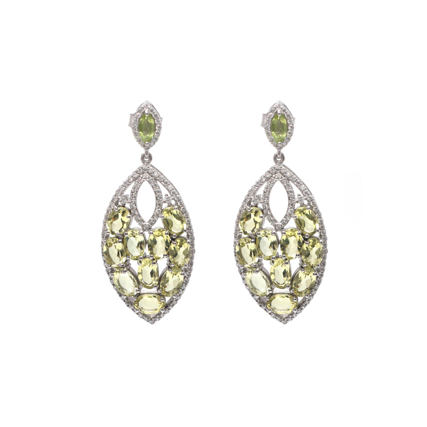 Lemon Topaz Stud Earrings-925 Sterling Silver Studs-Oval Gemstone Cluster Earrings-November Birthstone Earrings-Lemon Topaz Designer Studs