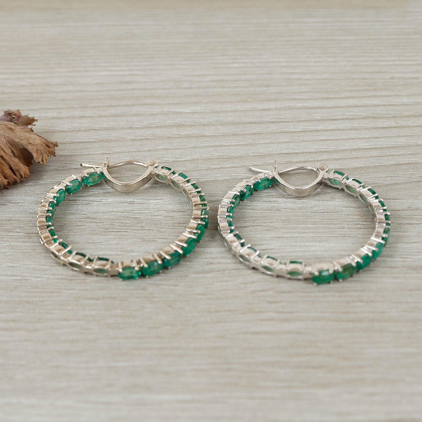 Natural Emerald Hoop Earrings-925 Sterling Silver Earrings-Oval Cut Gemstone Hoops-May Birthstone Earrings-Emerald Jewelry Gift for Her
