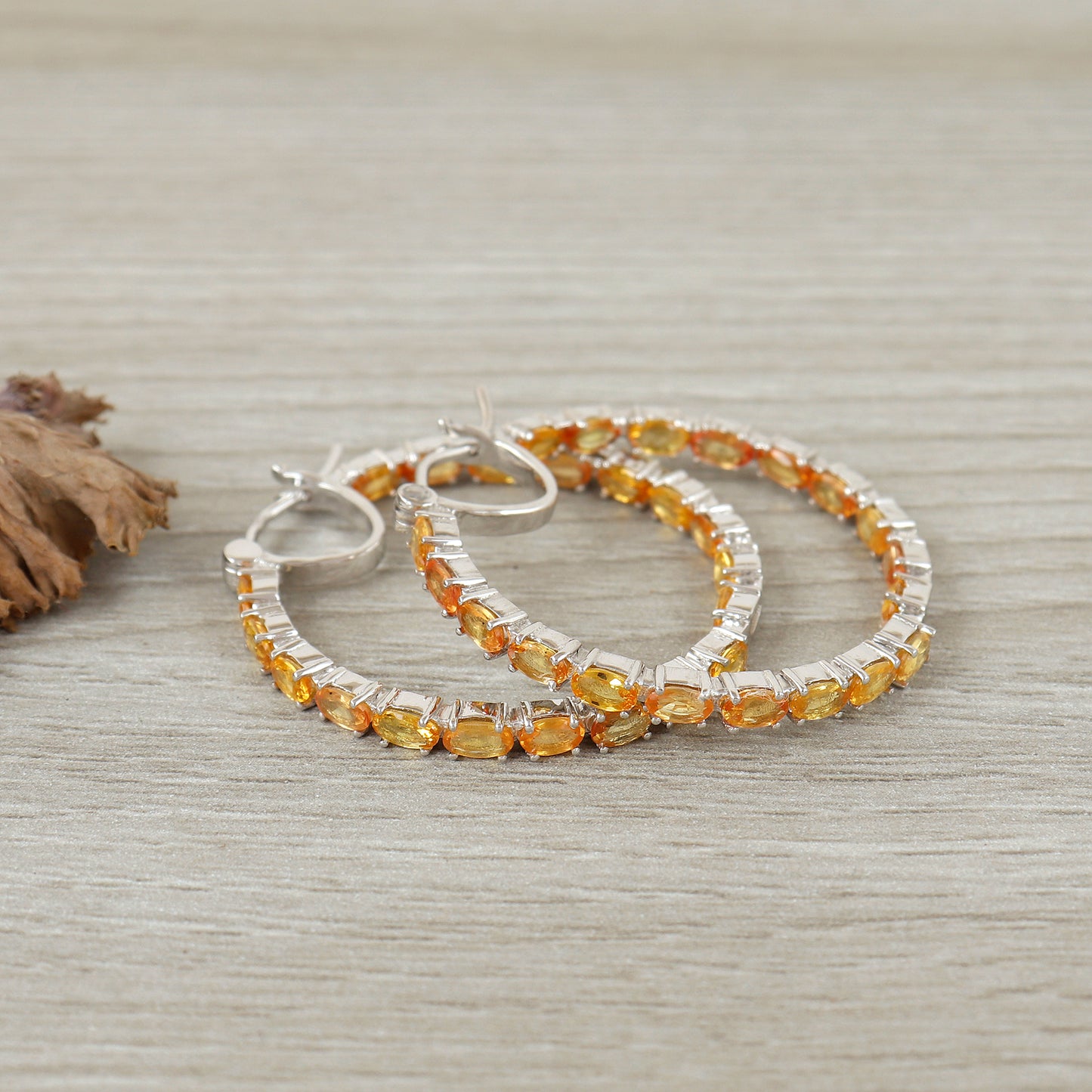 Yellow Sapphire Hoop Earrings-925 Sterling Silver Hoops-Oval Cut Gemstone Hoop Earrings-September Birthstone-Sapphire Jewelry Gift for Her