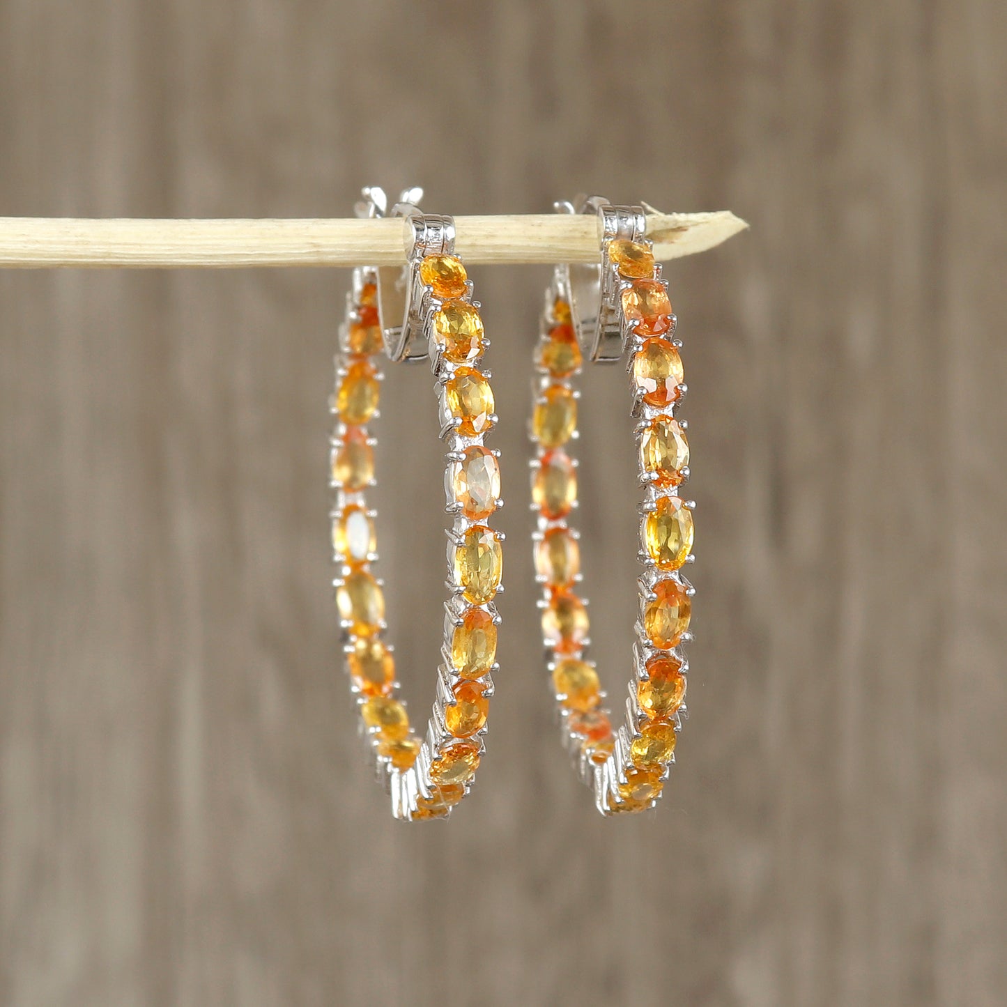 Yellow Sapphire Hoop Earrings-925 Sterling Silver Hoops-Oval Cut Gemstone Hoop Earrings-September Birthstone-Sapphire Jewelry Gift for Her