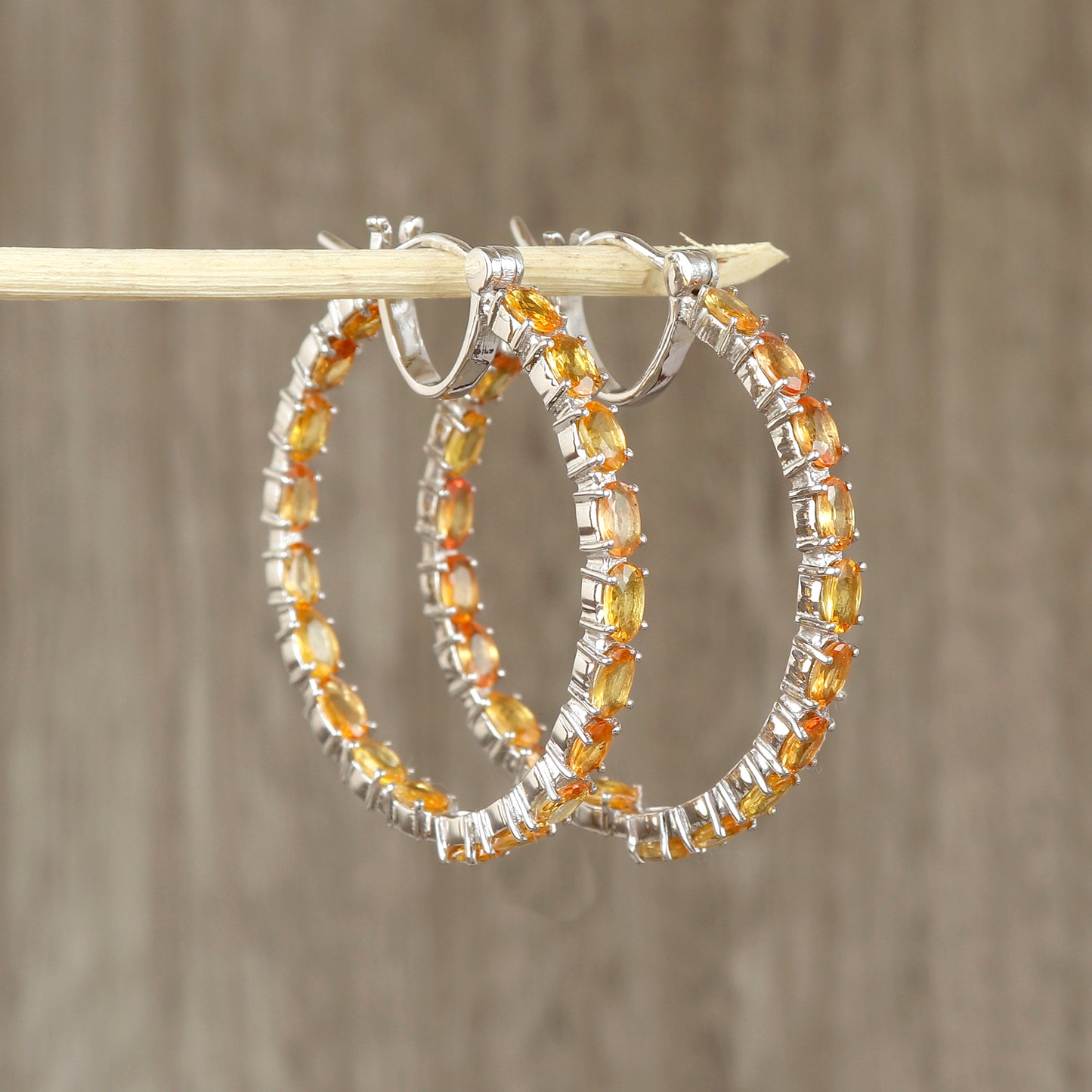 Yellow Sapphire Hoop Earrings-925 Sterling Silver Hoops-Oval Cut Gemstone Hoop Earrings-September Birthstone-Sapphire Jewelry Gift for Her