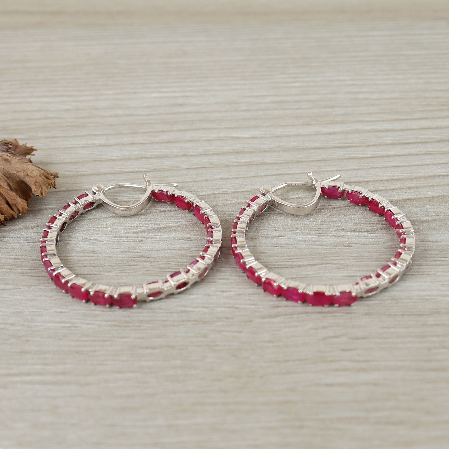Ruby Oval Cut Gemstone Hoop Earrings-925 Sterling Silver Hoops-July Birthstone Hoop Earrings-Ruby Hoop Earrings-Perfect Wedding Gift for Her