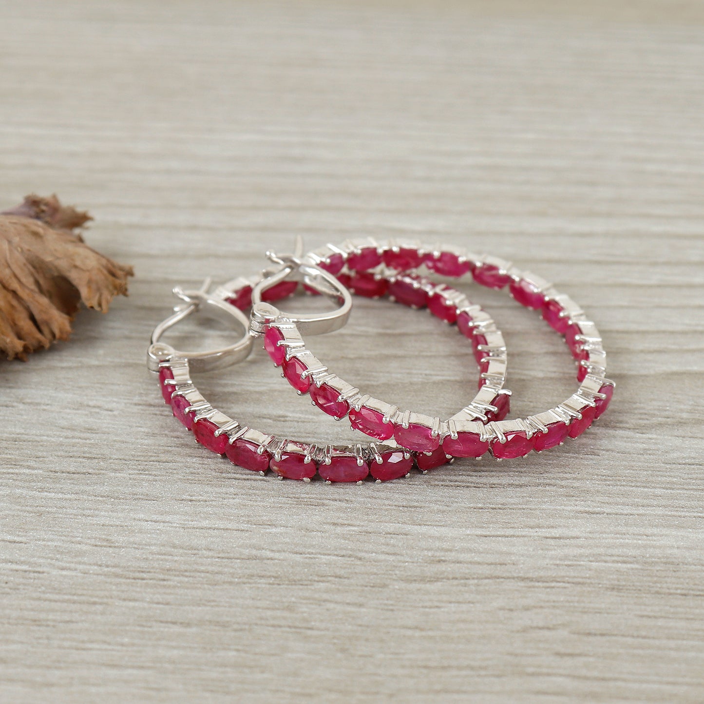 Ruby Oval Cut Gemstone Hoop Earrings-925 Sterling Silver Hoops-July Birthstone Hoop Earrings-Ruby Hoop Earrings-Perfect Wedding Gift for Her