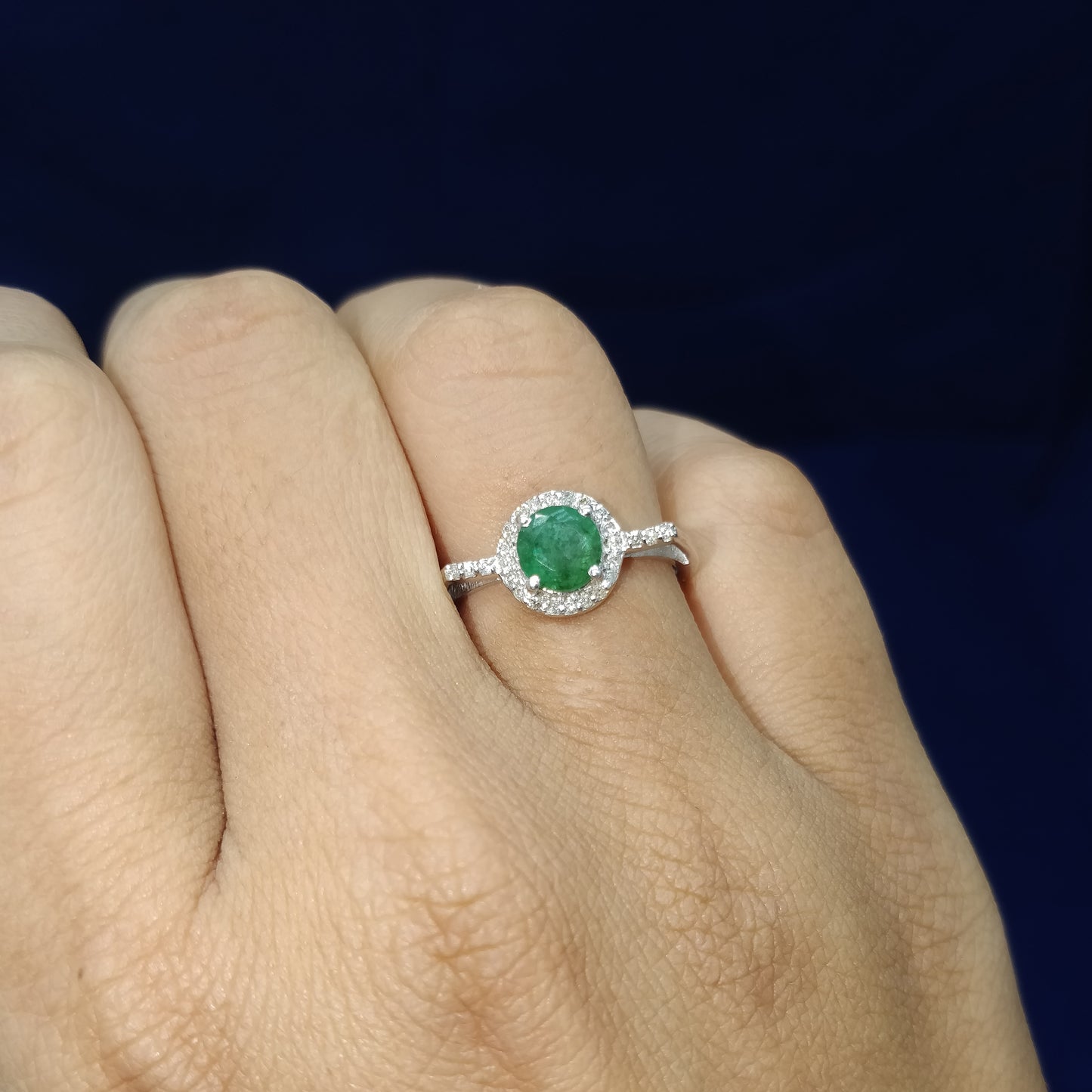 Emerald & Diamond Ring 925 Sterling Silver Round Cut Gemstone Ring Wedding Gift for Her