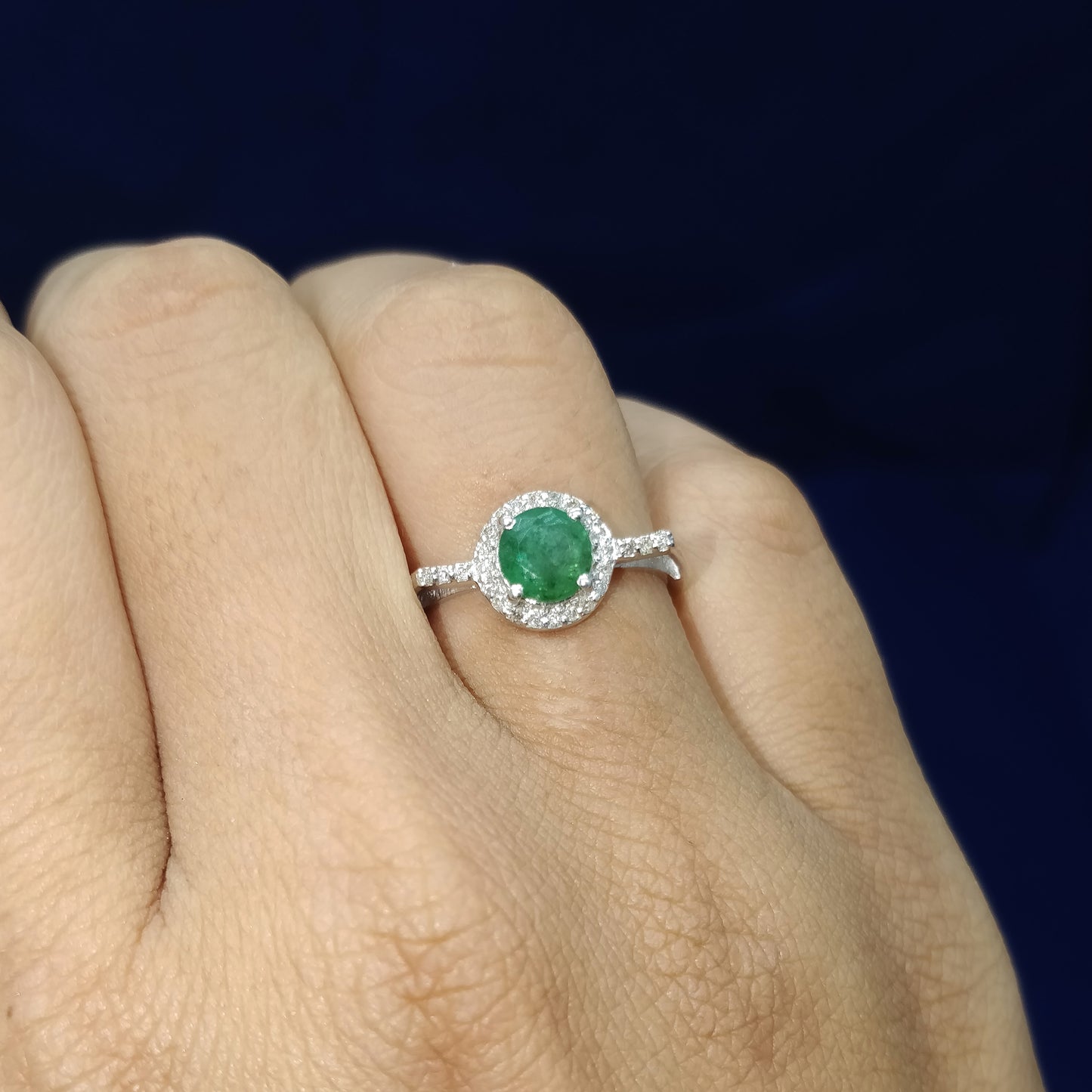 Emerald & Diamond Ring 925 Sterling Silver Round Cut Gemstone Ring Wedding Gift for Her