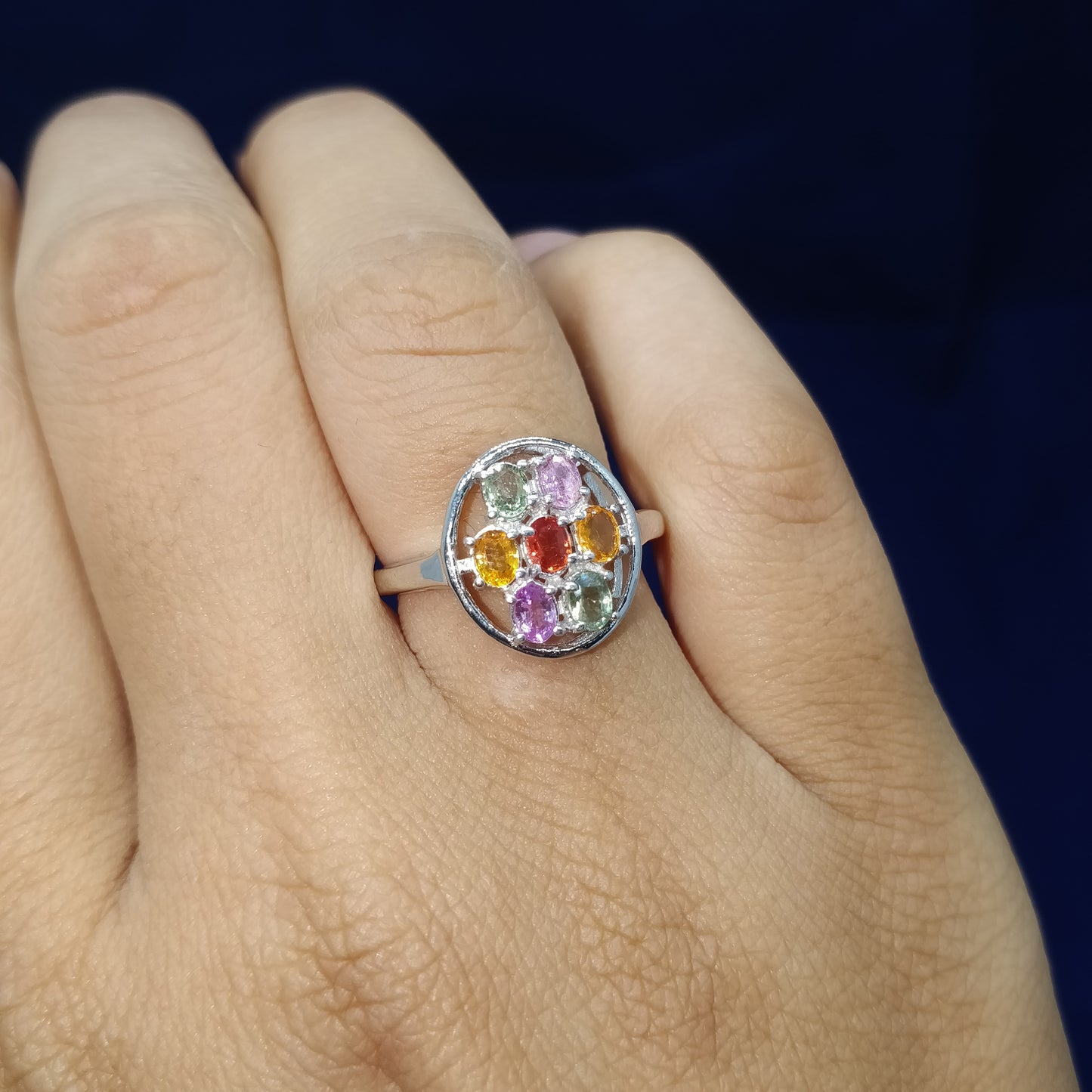 Natural Multi Sapphire Oval Cut Gemstone Ring 925 Sterling Silver Floral Sapphire Ring Engagement Gift for Fiancée
