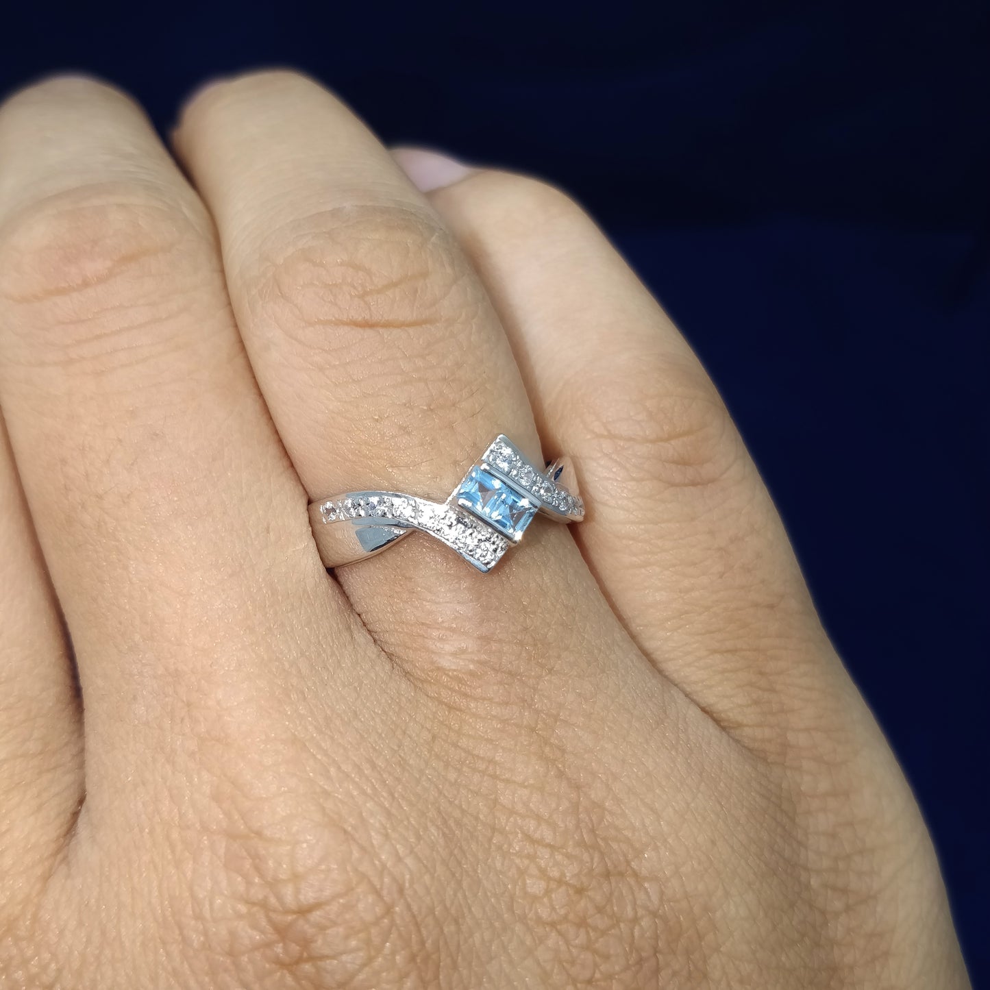 Natural Aquamarine Engagement Ring 2mm Square Cut Gemstone Wedding Ring Gift for Her