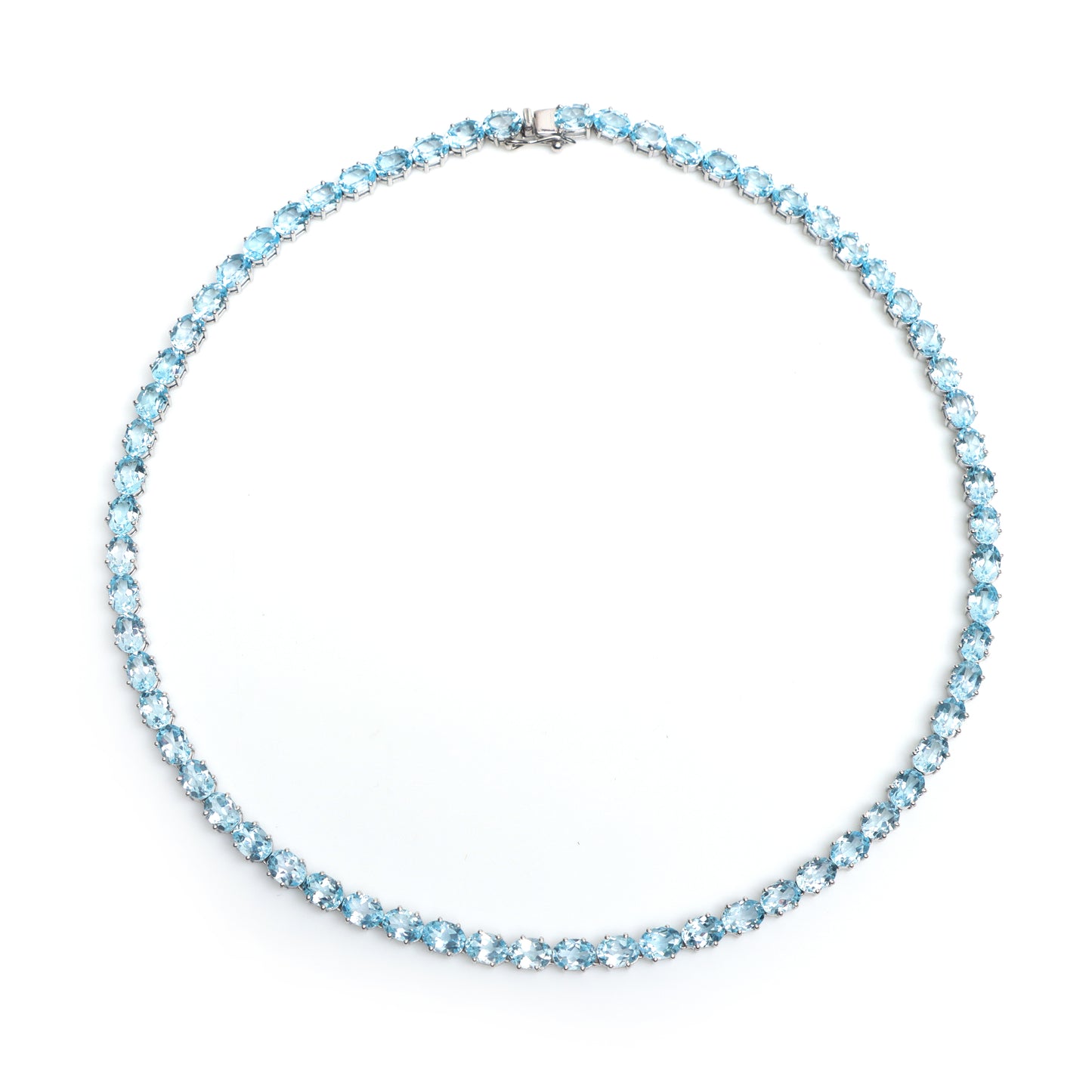 Natural Blue Topaz Oval Cut Gemstone Necklace 925 Sterling Silver Necklace Blue Topaz Tennis Necklace