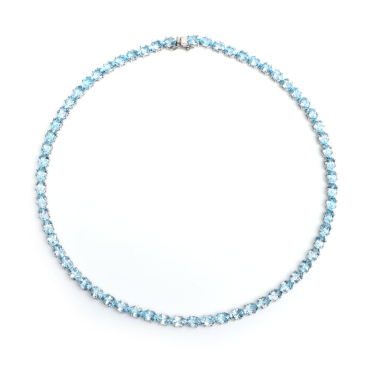 Natural Blue Topaz Oval Cut Gemstone Necklace 925 Sterling Silver Necklace Blue Topaz Tennis Necklace