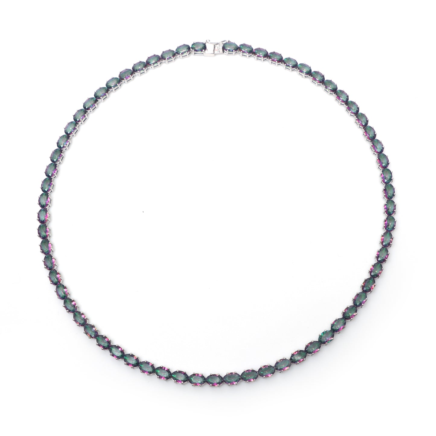 Mystic Topaz Tennis Necklace Set 925 Sterling Silver Oval Cut Gemstone Necklace & Earrings Wedding Anniversary Gift for Her