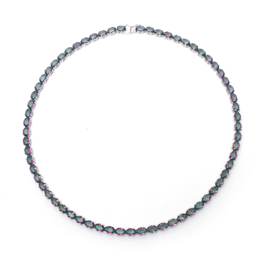 Mystic Topaz Tennis Necklace Set 925 Sterling Silver Oval Cut Gemstone Necklace & Earrings Wedding Anniversary Gift for Her