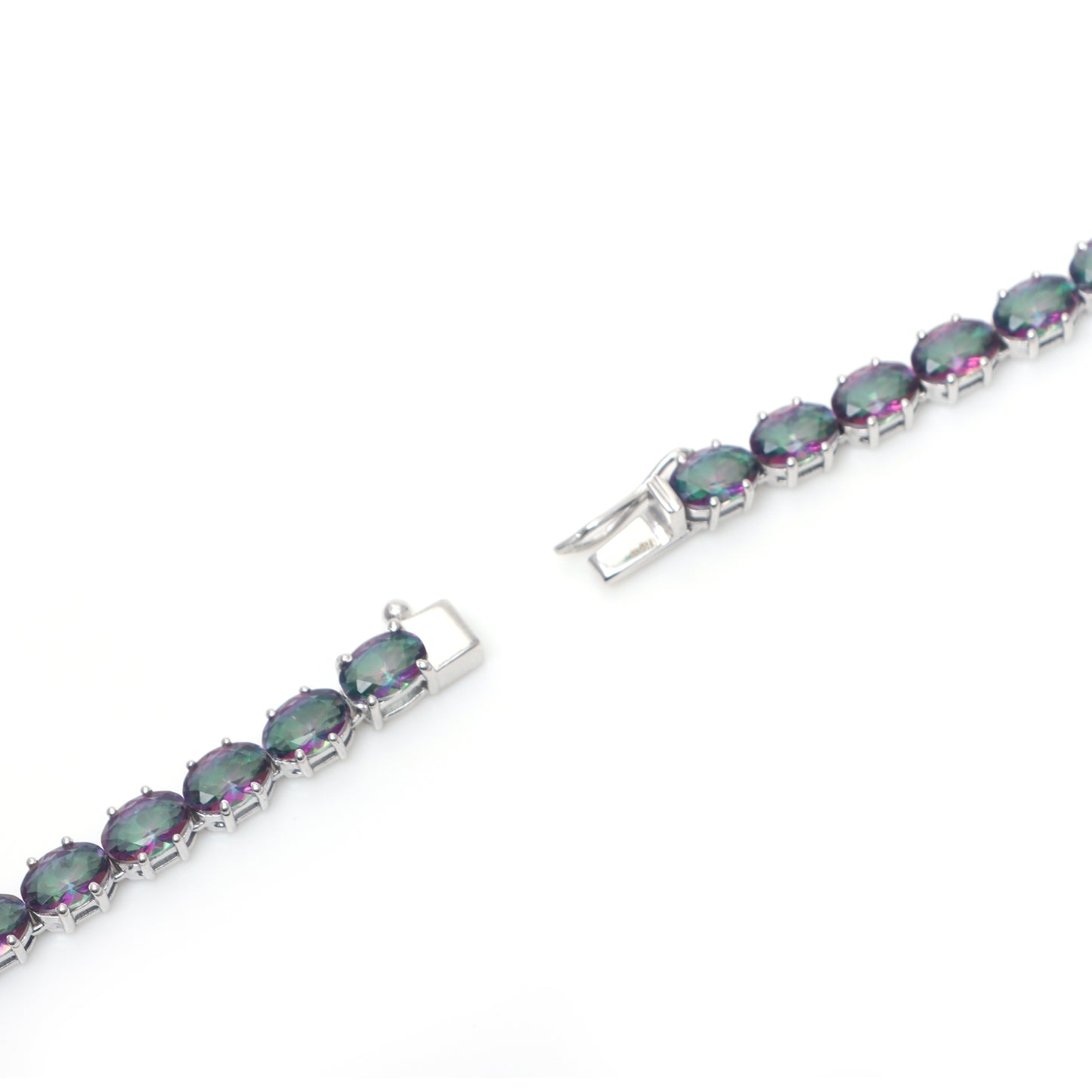 Mystic Topaz Tennis Necklace Set 925 Sterling Silver Oval Cut Gemstone Necklace & Earrings Wedding Anniversary Gift for Her