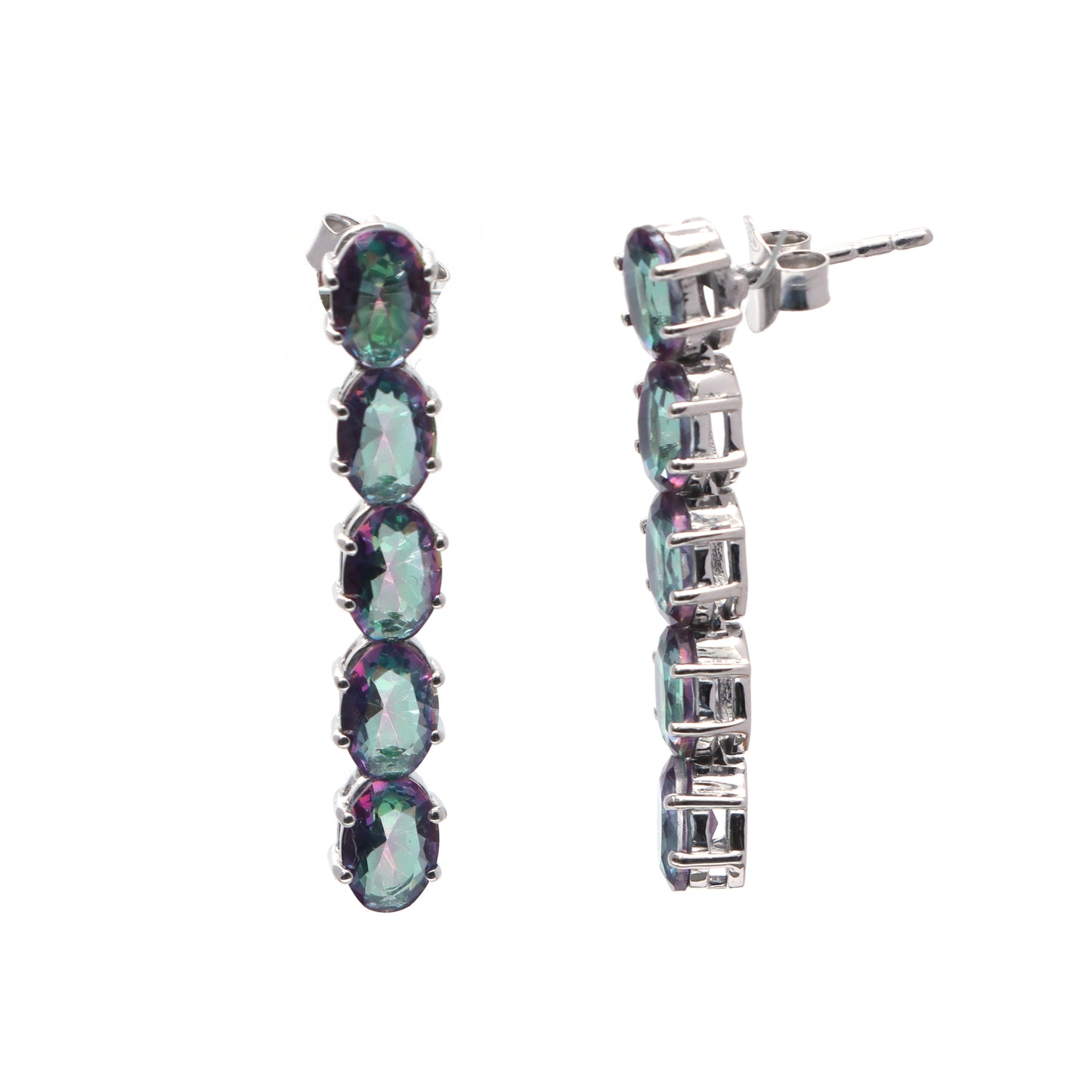 Mystic Topaz Tennis Necklace Set 925 Sterling Silver Oval Cut Gemstone Necklace & Earrings Wedding Anniversary Gift for Her