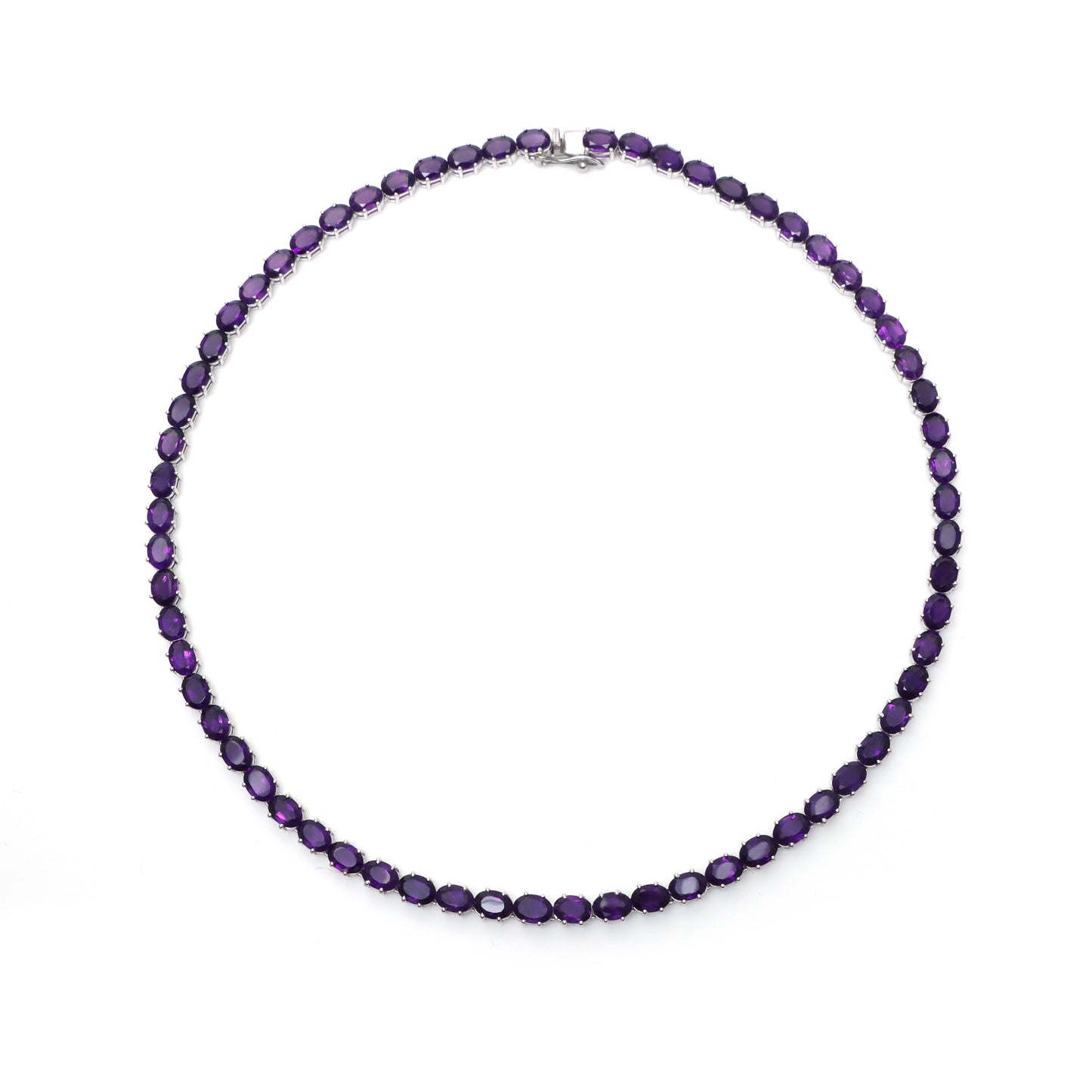Natural African Amethyst Oval Cut Gemstone Necklace 925 Sterling Silver Necklace Amethyst Tennis Necklace