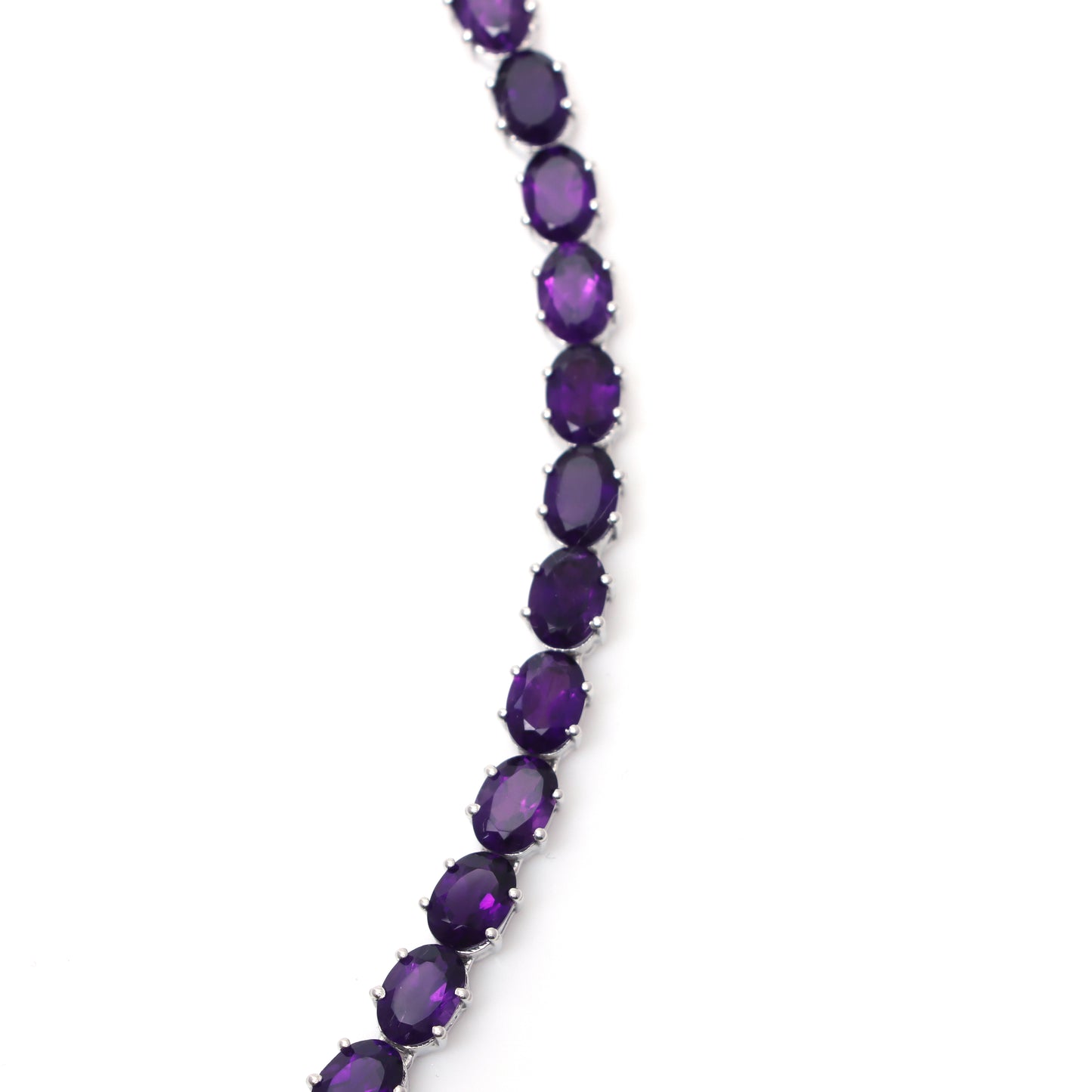Natural African Amethyst Oval Cut Gemstone Necklace 925 Sterling Silver Necklace Amethyst Tennis Necklace