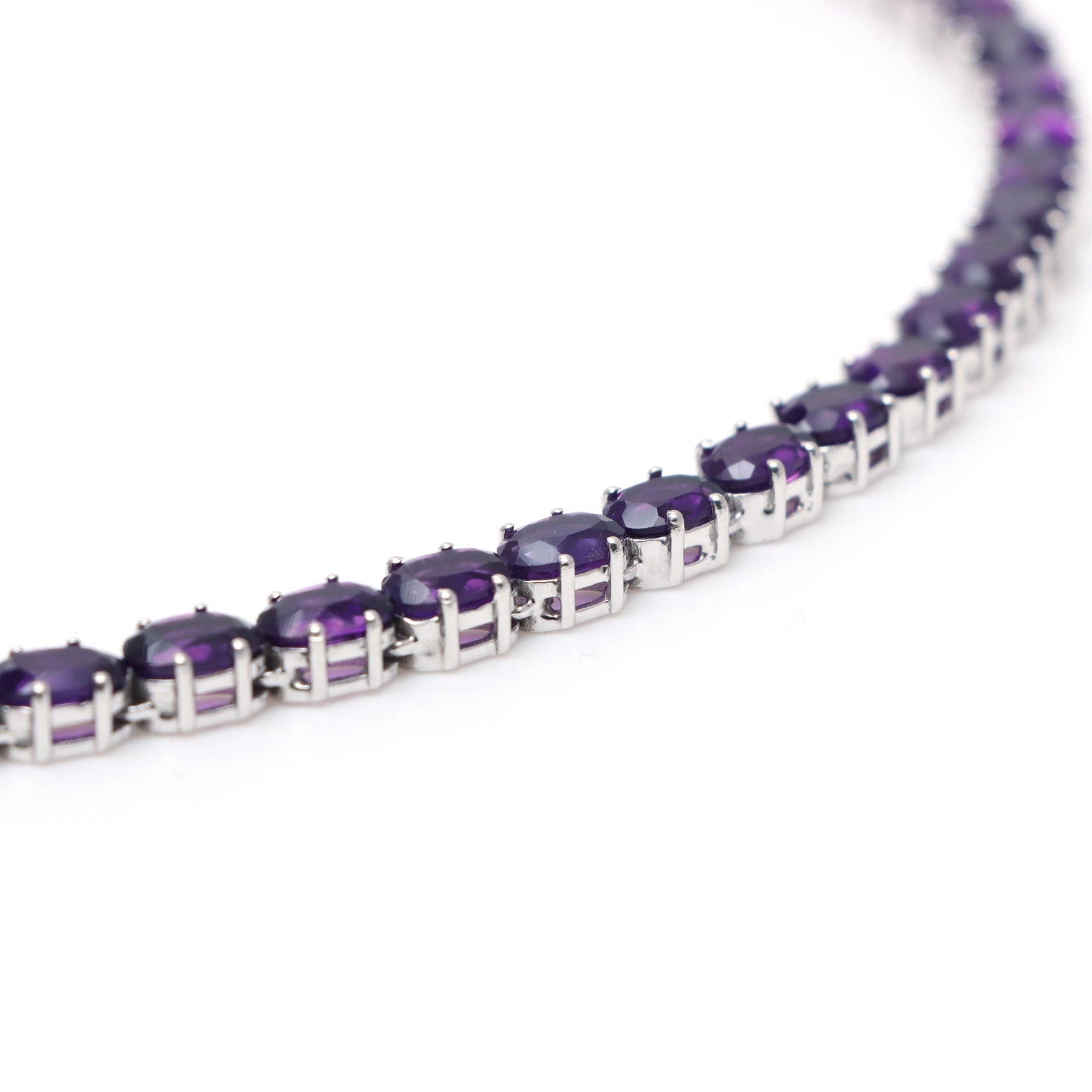Natural African Amethyst Oval Cut Gemstone Necklace 925 Sterling Silver Necklace Amethyst Tennis Necklace