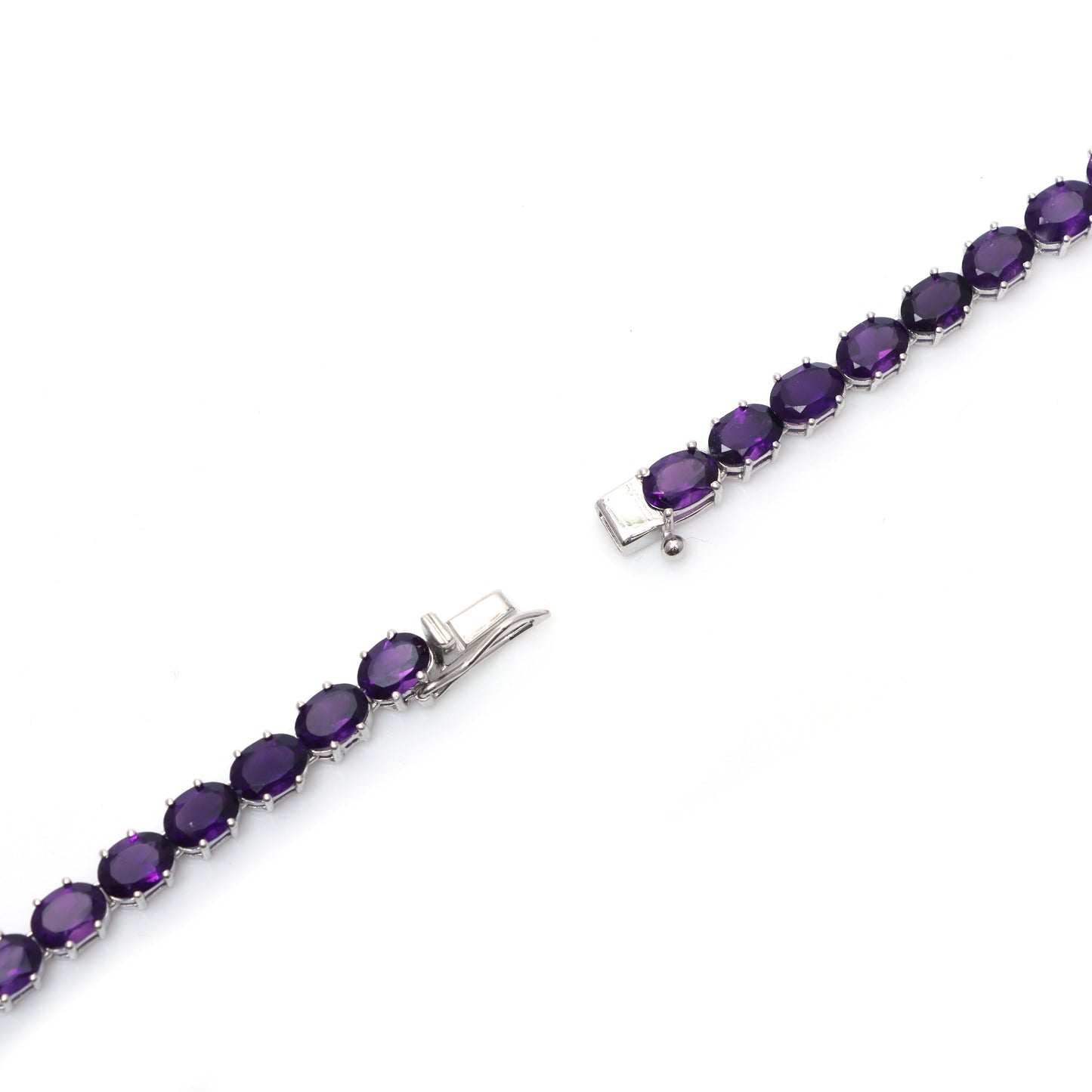 Natural African Amethyst Oval Cut Gemstone Necklace 925 Sterling Silver Necklace Amethyst Tennis Necklace