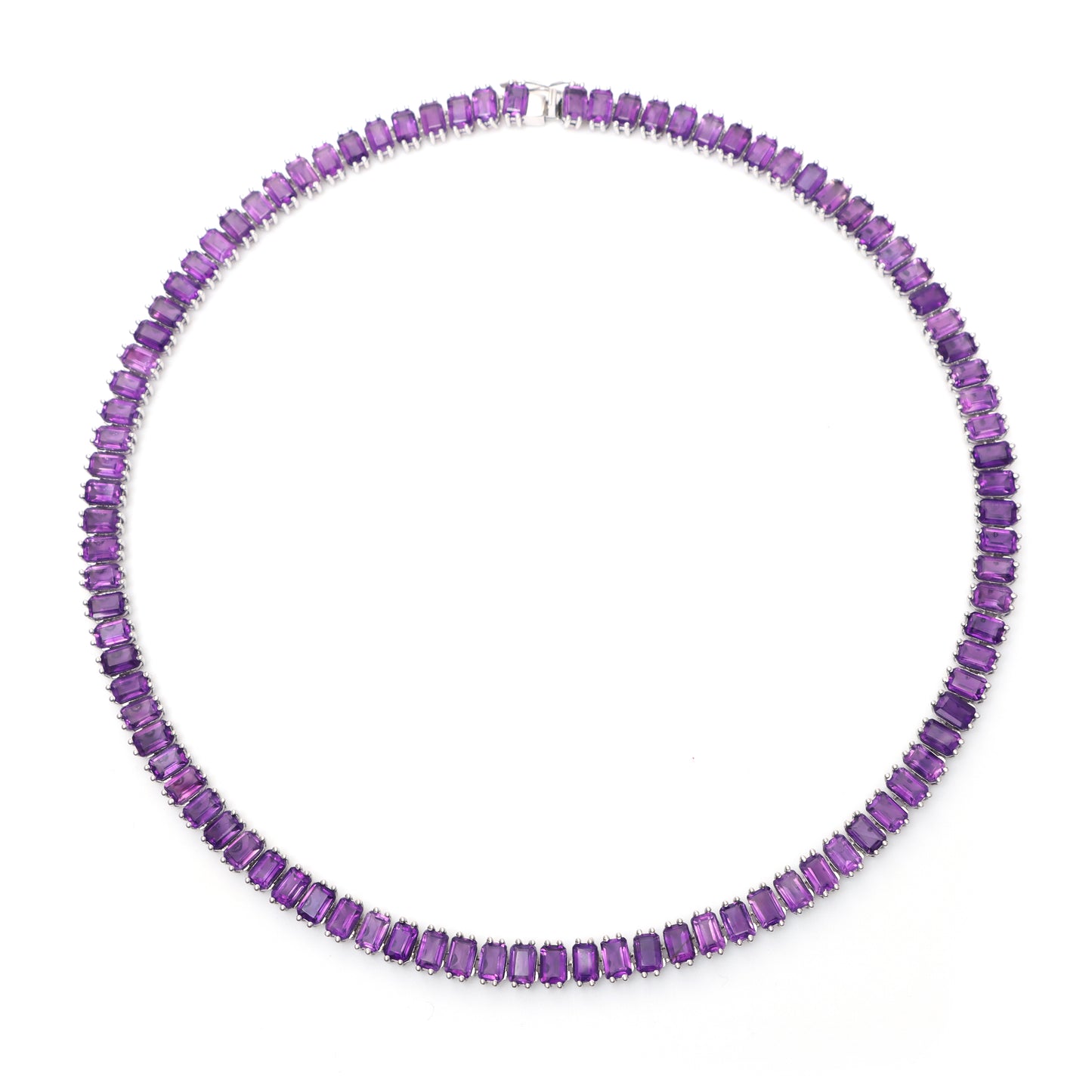 Natural African Amethyst Octagon Cut Gemstone Necklace Set 925 Sterling Silver Necklace Amethyst Tennis Necklace With Earrings