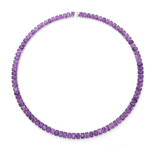 Natural African Amethyst Octagon Cut Gemstone Necklace Set 925 Sterling Silver Necklace Amethyst Tennis Necklace With Earrings