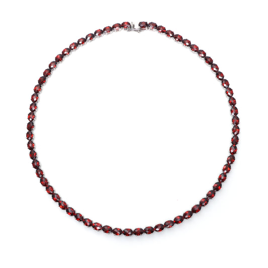 Natural Garnet Oval Cut Gemstone Necklace Set 925 Sterling Silver Necklace Garnet Tennis Necklace with Earrings