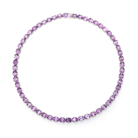 Natural Amethyst Oval Cut Gemstone Necklace Set 925 Sterling Silver Necklace Amethyst Tennis Necklace with Earrings