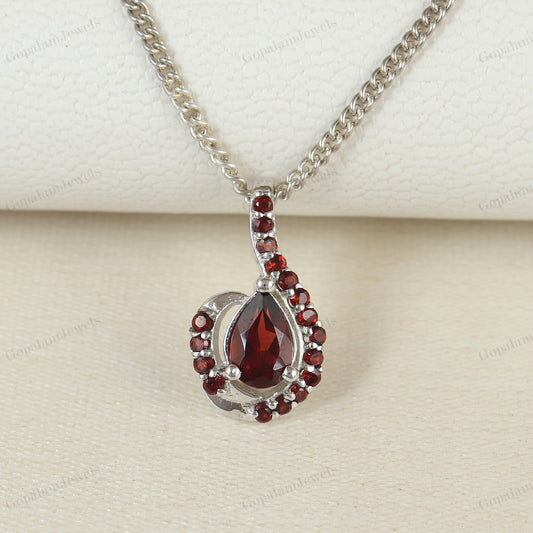 Garnet Pear Cut Gemstone Cluster Pendant 925 Sterling Silver Chain Pendant Wedding Gift for Her